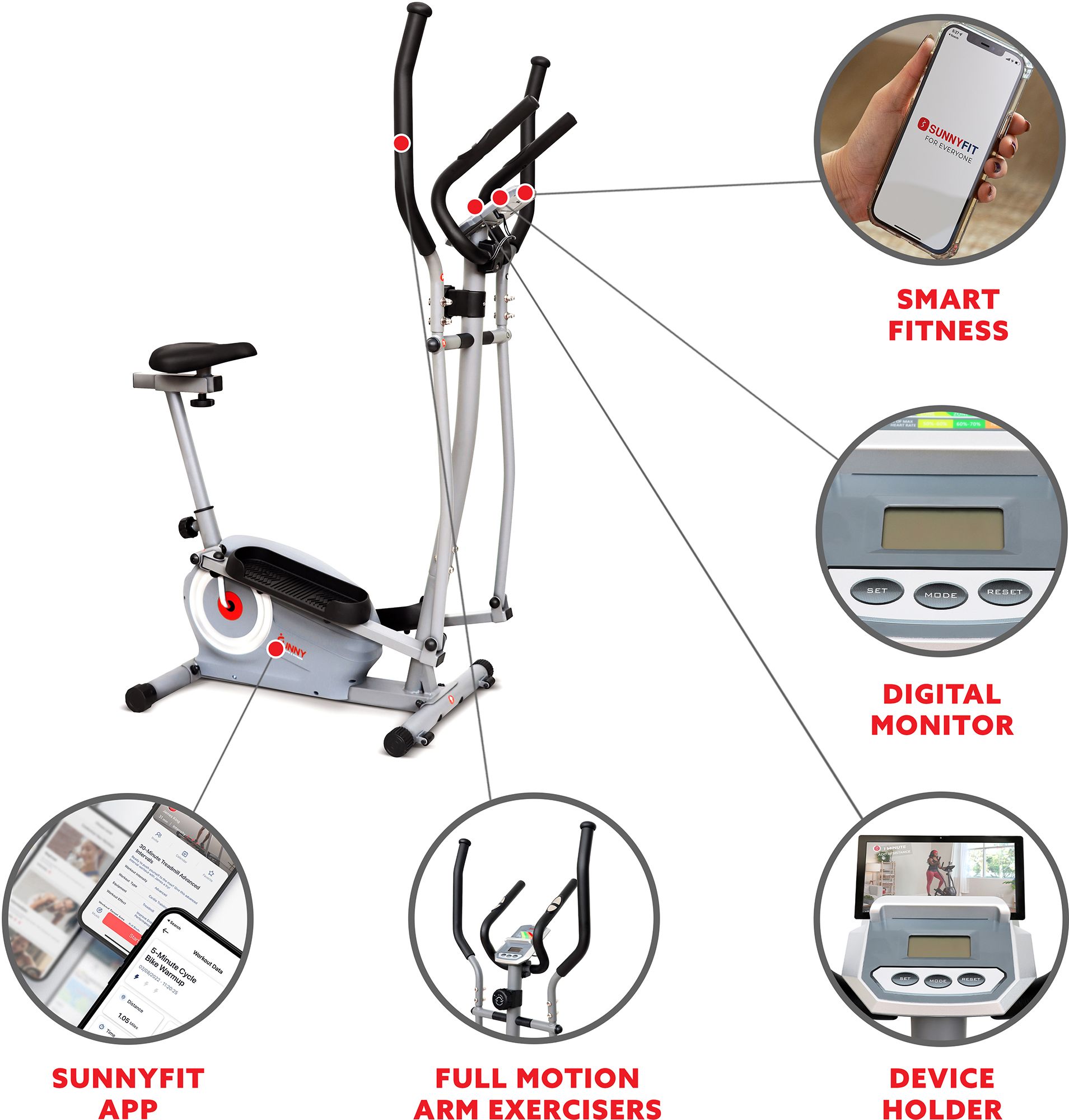 Sunny Health & Fitness Smart Compact Sit And Stand Elliptical With Magnetic Resistance product image