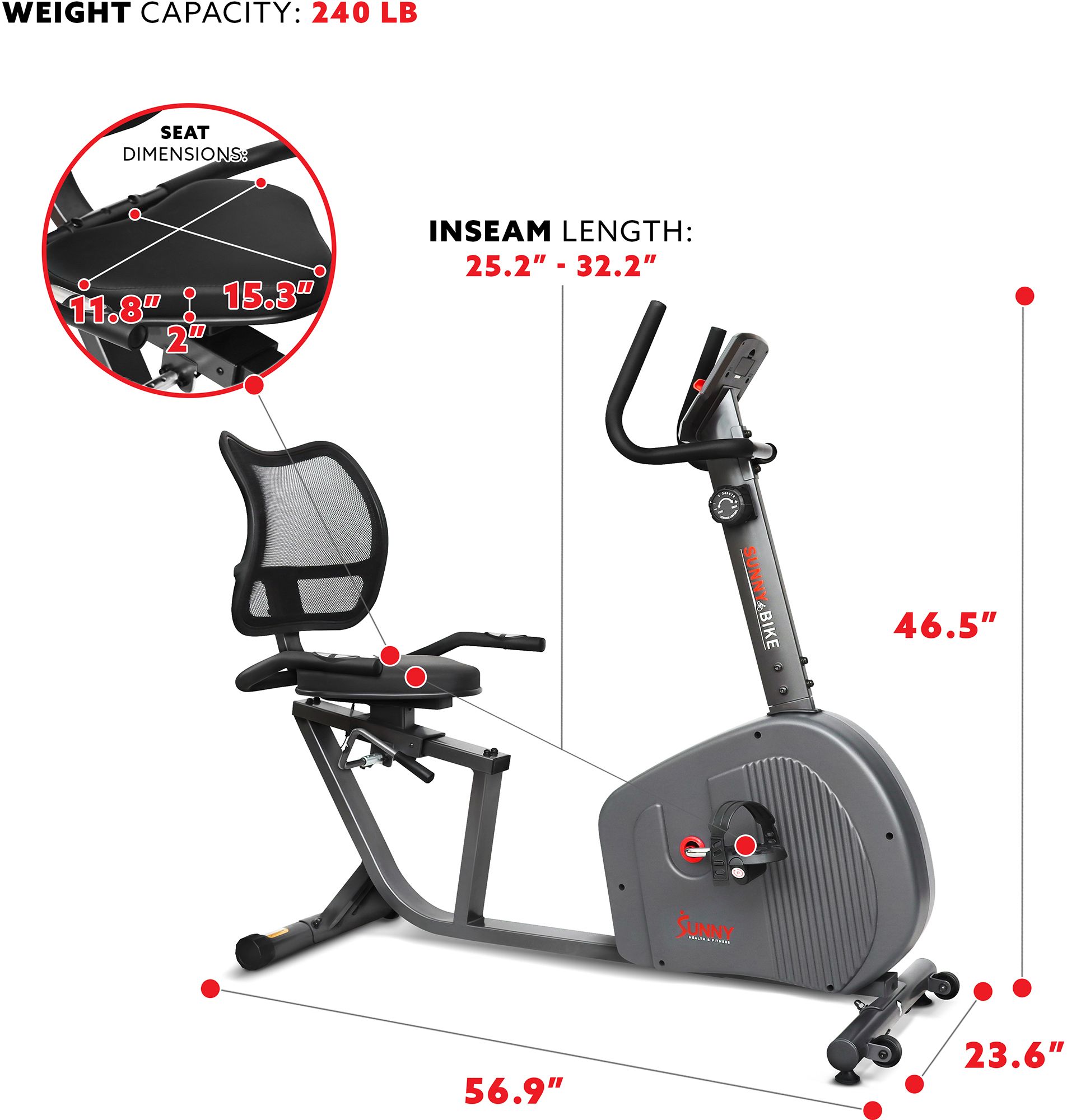 Sunny Health and Fitness Endurance Smart Recumbent Bike product image