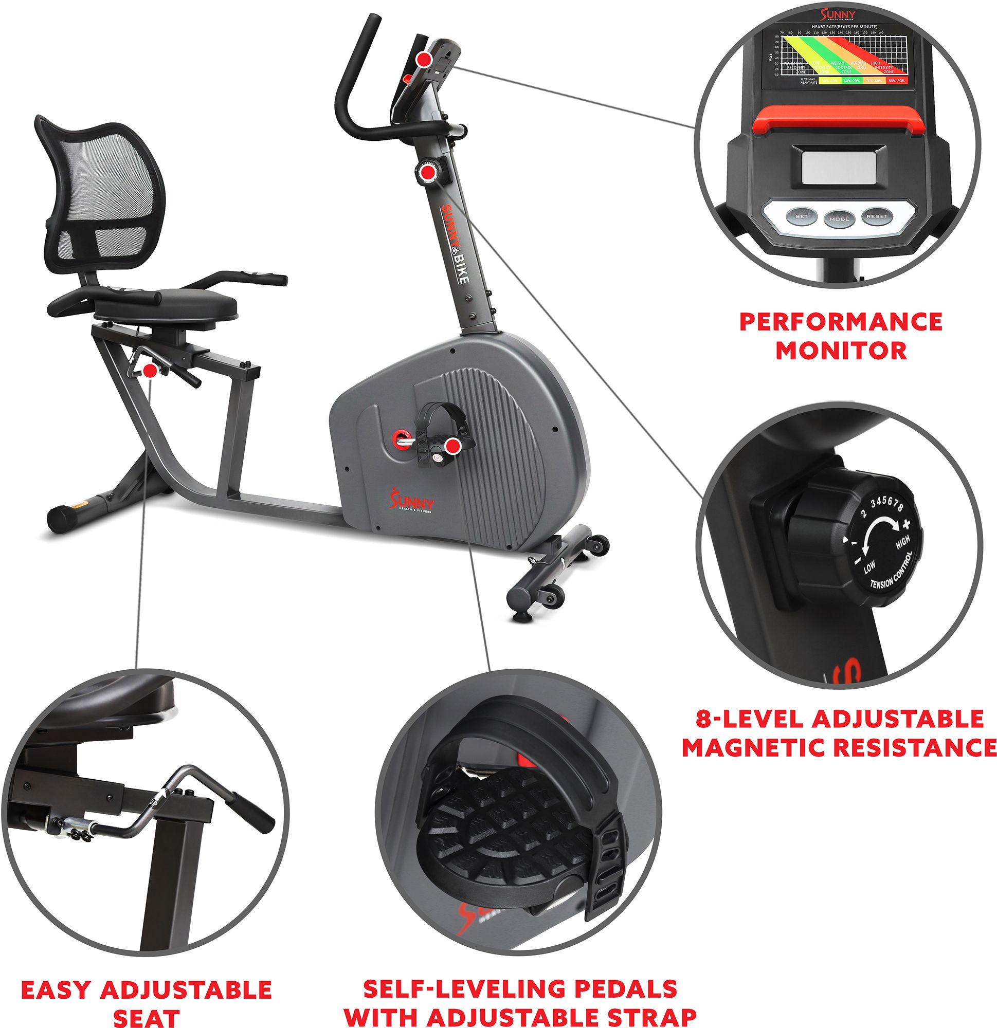 Sunny Health and Fitness Endurance Smart Recumbent Bike product image