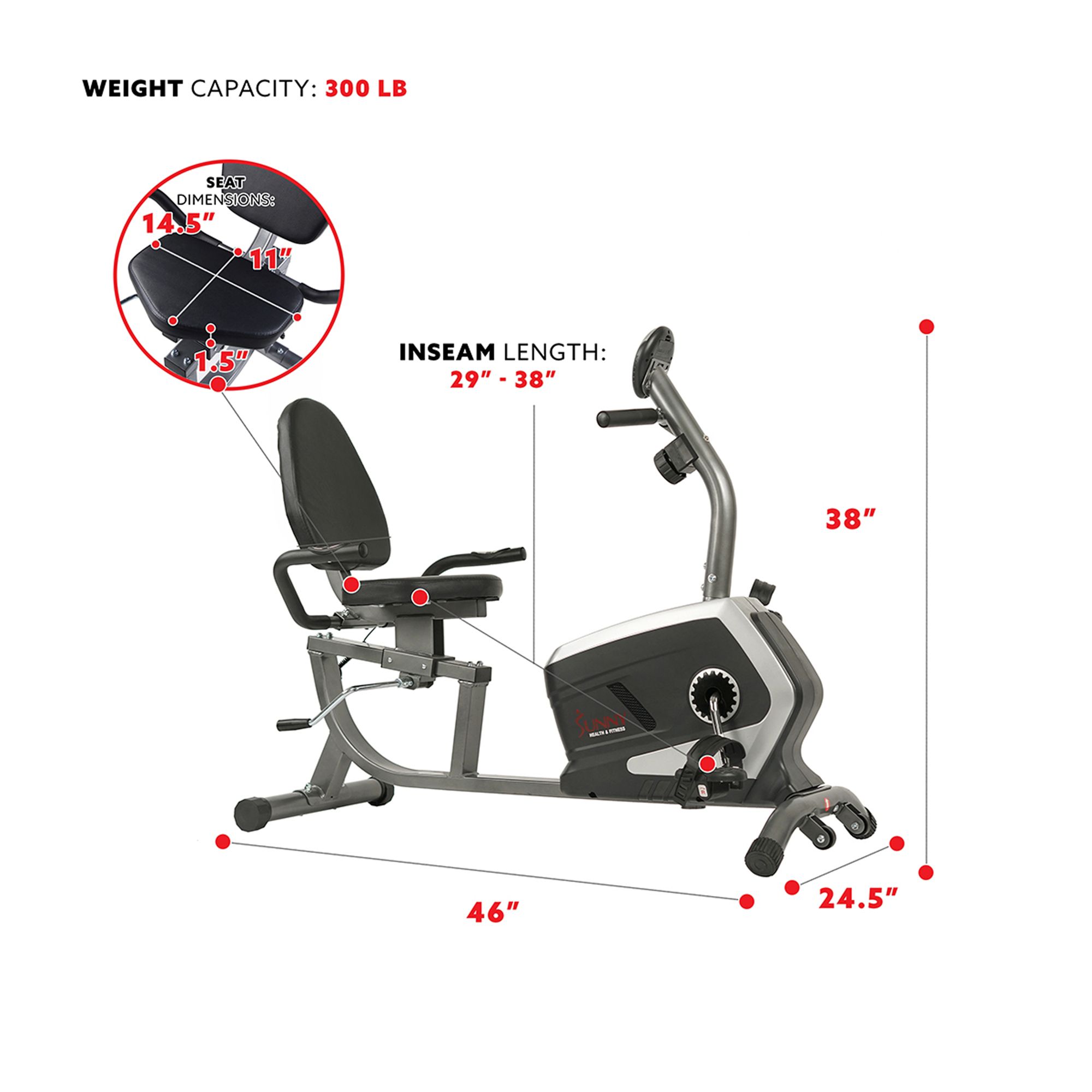 Sunny Health & Fitness SF-RB4616 Easy Adjustable Seat Recumbent Bike product image