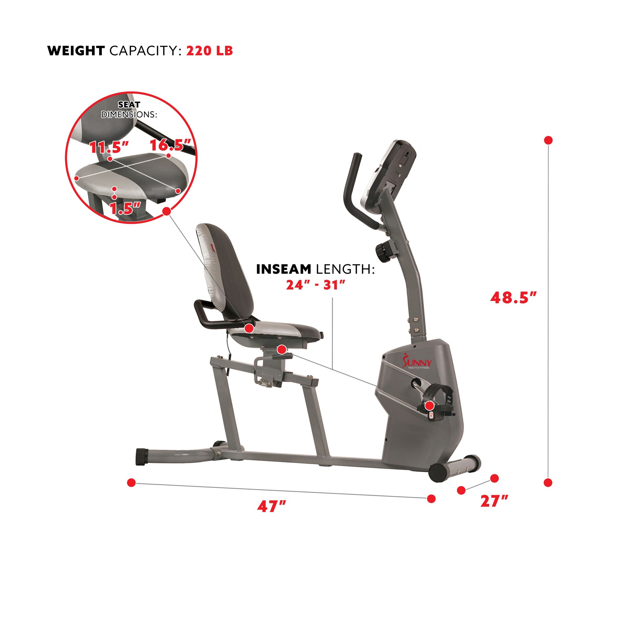 Sunny Health & Fitness Magnetic Recumbent Bike product image
