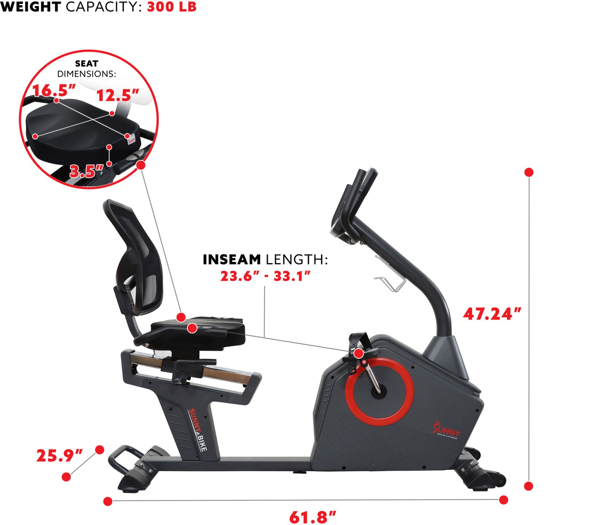 Sunny Health & Fitness Premium Smart Recumbent Bike product image