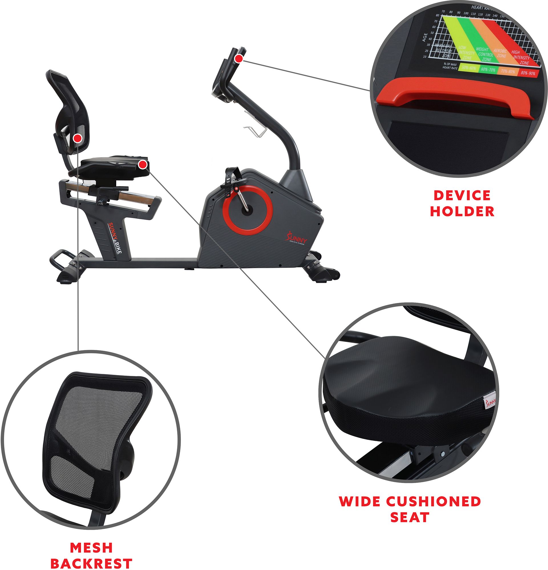 Sunny Health and Fitness Premium Smart Recumbent Bike