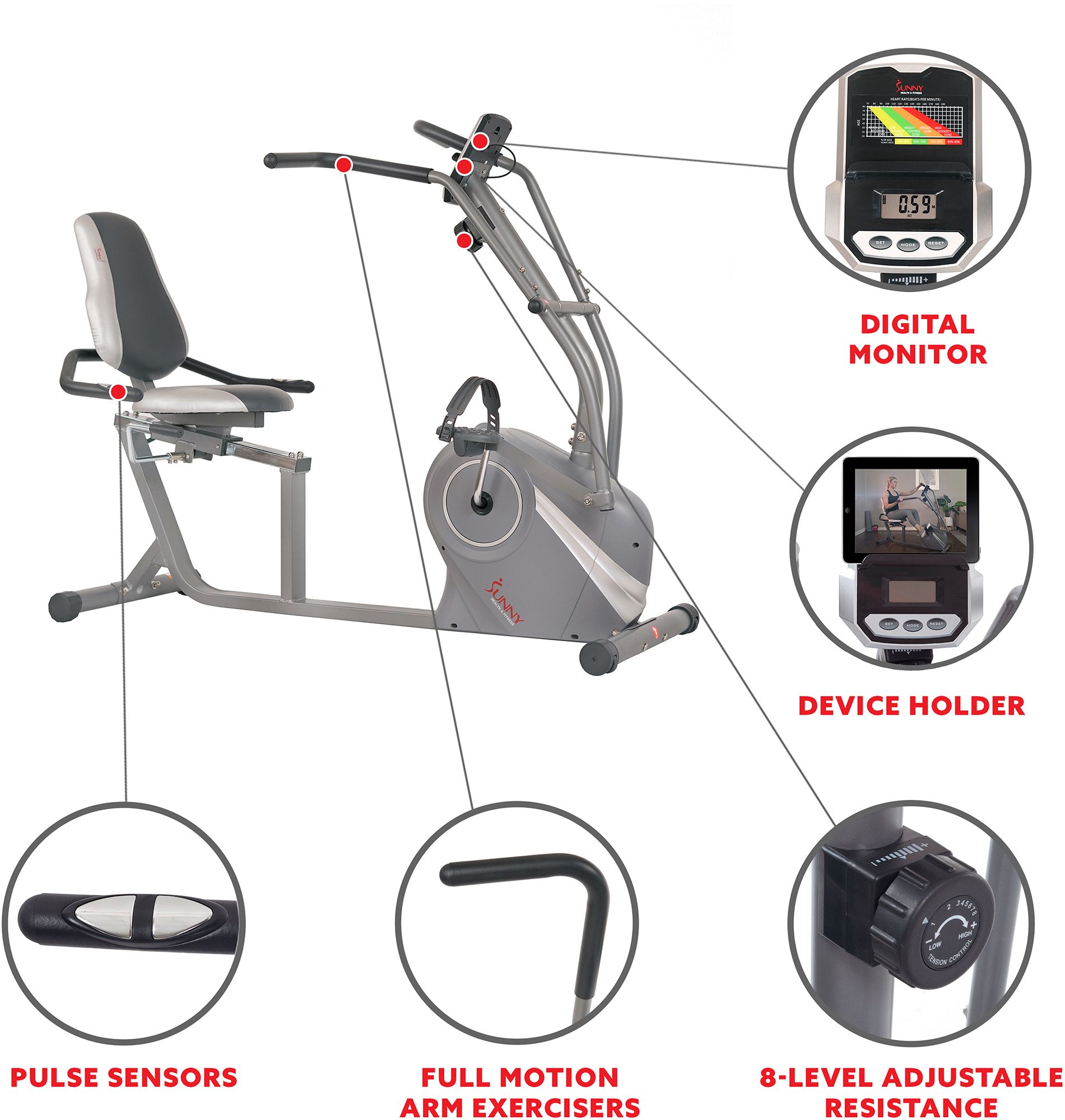 Sunny Health and Fitness Cross Trainer Recumbent Bike