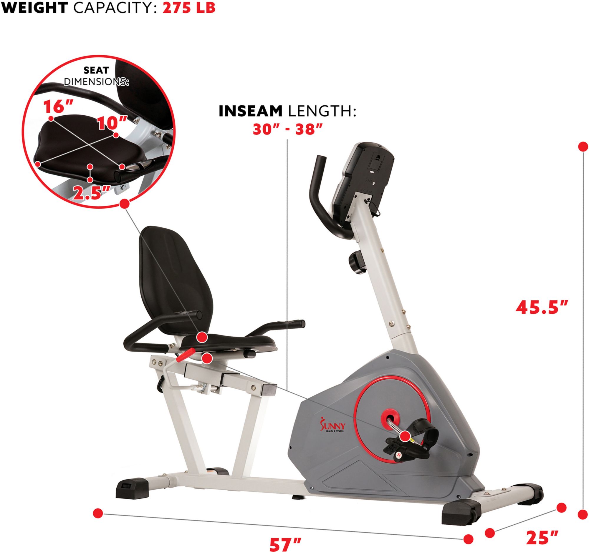 Sunny Health & Fitness Magnetic Recumbent Bike product image