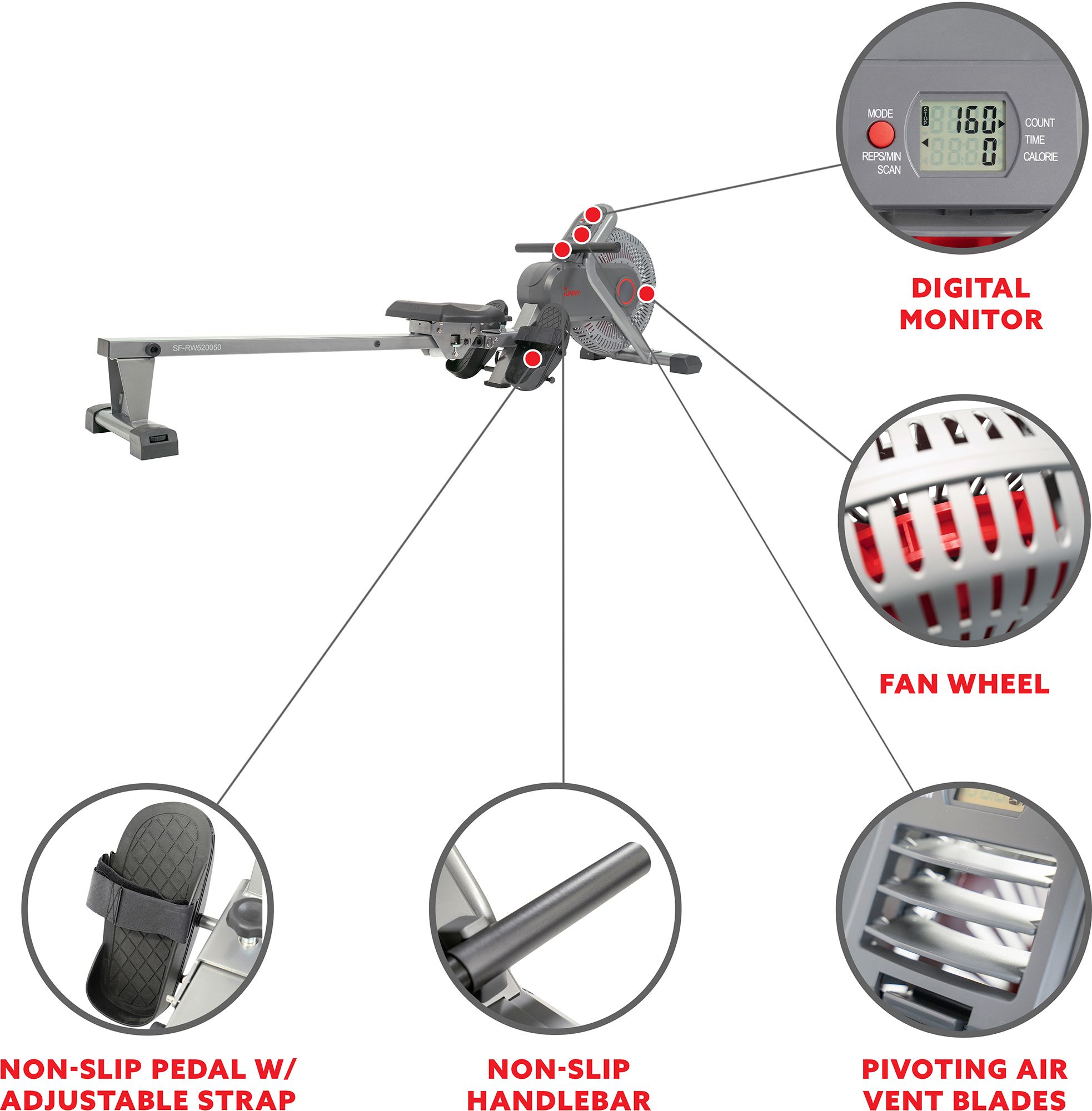 Sunny Health & Fitness Air Fan Rowing Machine product image