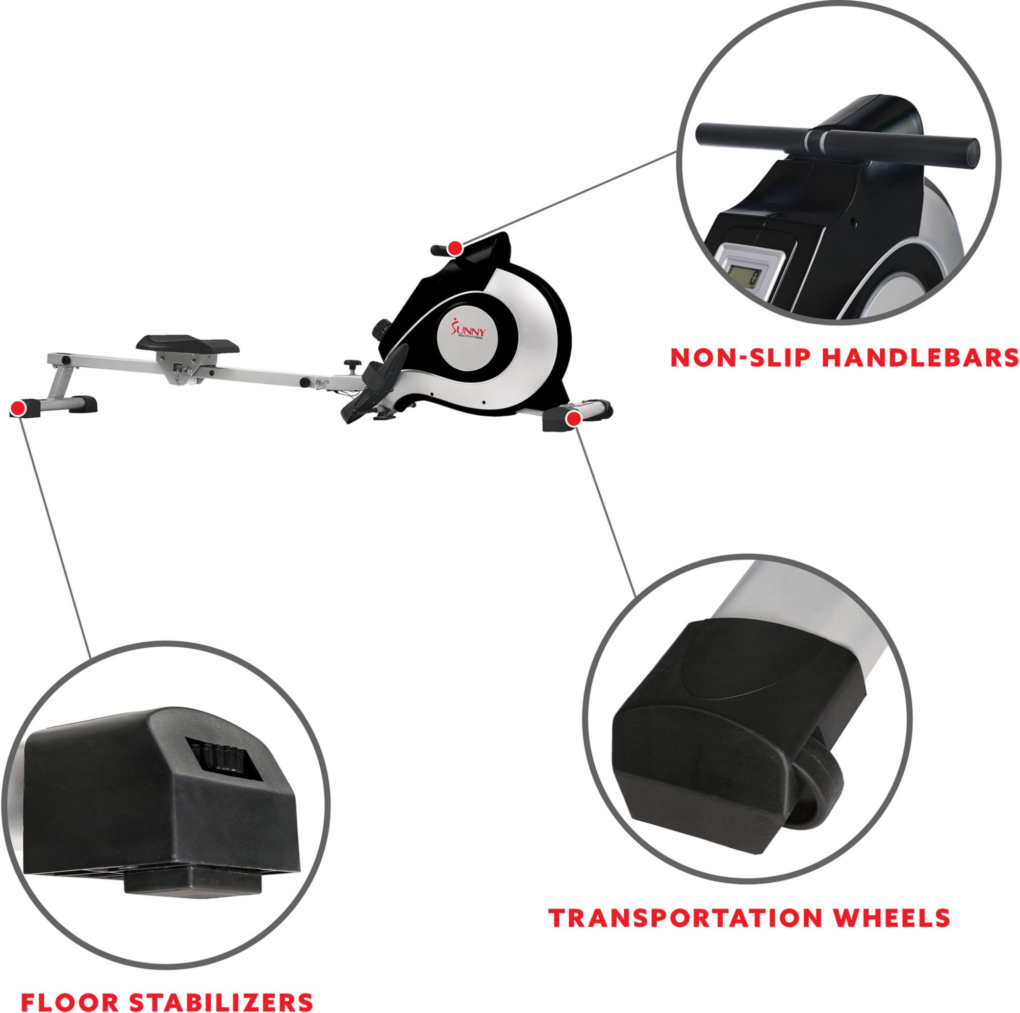 Sunny Health & Fitness Magnetic Rower Machine, Silver product image