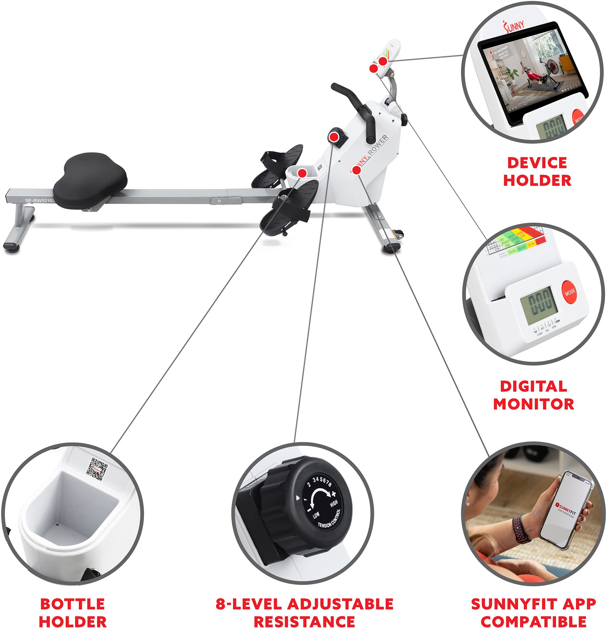 Sunny Health & fitness Smart Compact Magnetic Rowing Machine With Adjustable Magnetic Resistance product image