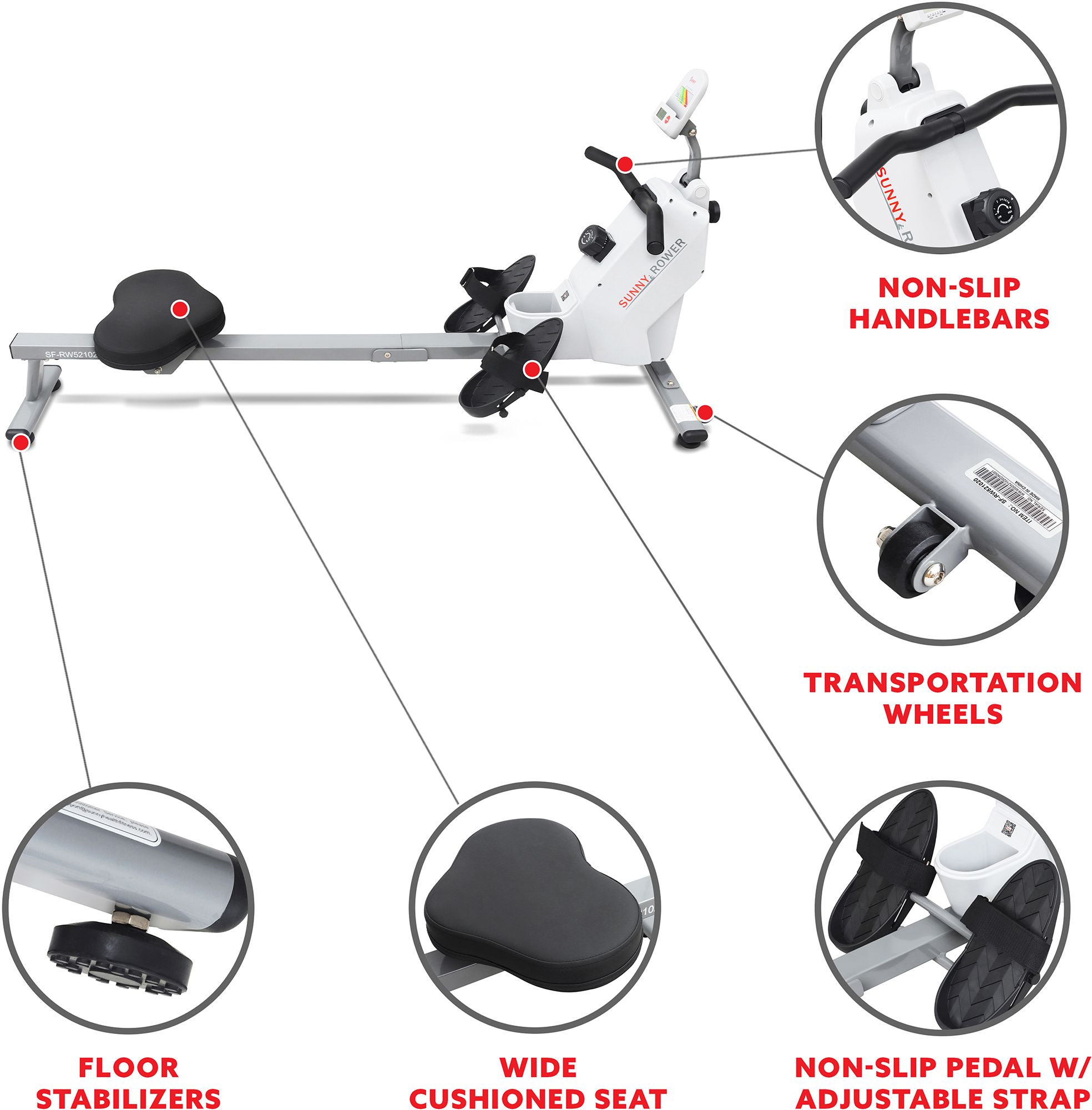 Sunny Health & fitness Smart Compact Magnetic Rowing Machine With Adjustable Magnetic Resistance product image