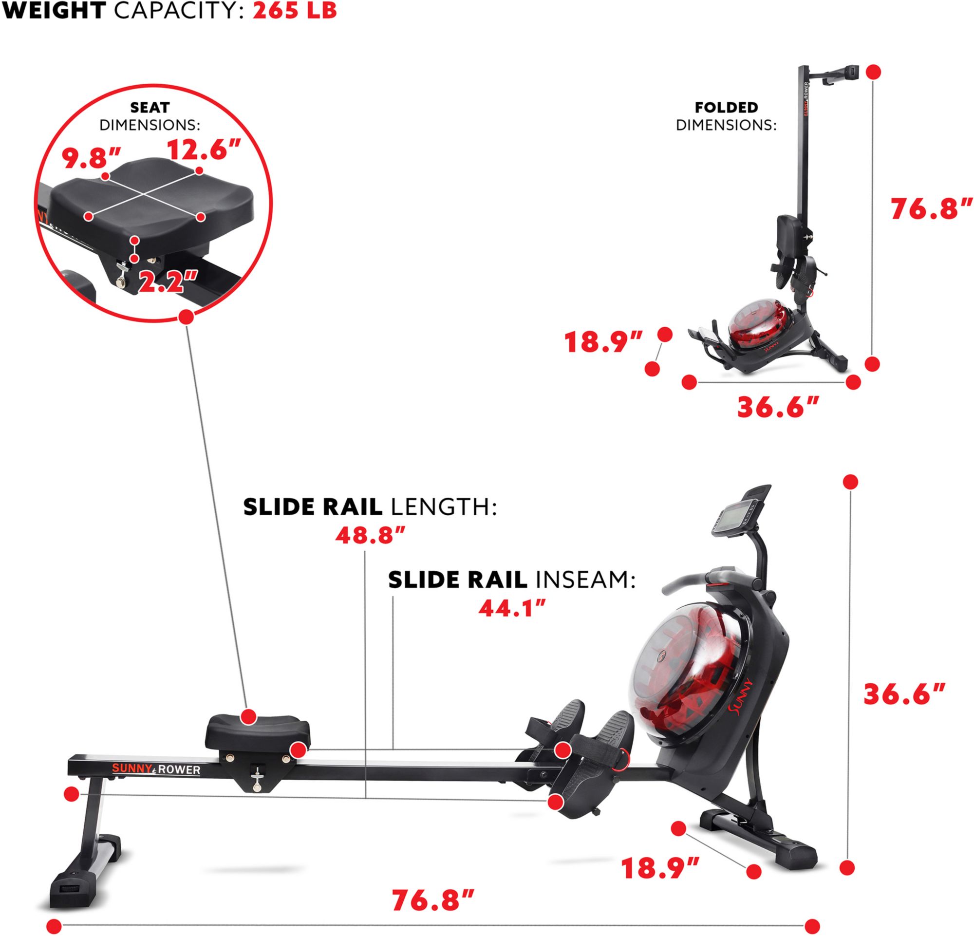 Sunny Health & Fitness Magnetic Water Rowing Machine product image