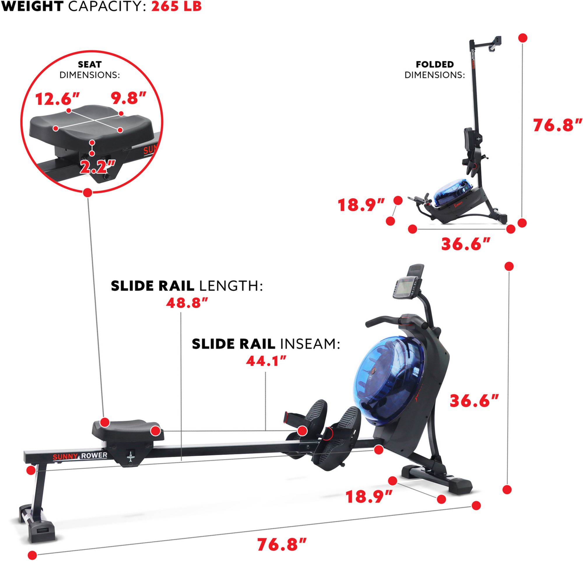 Sunny Health & Fitness Magnetic Water Rowing Machine product image
