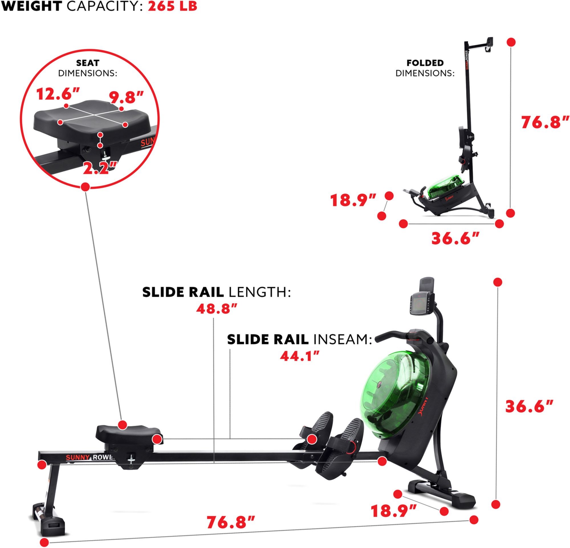 Sunny Health & Fitness Magnetic Water Rowing Machine product image