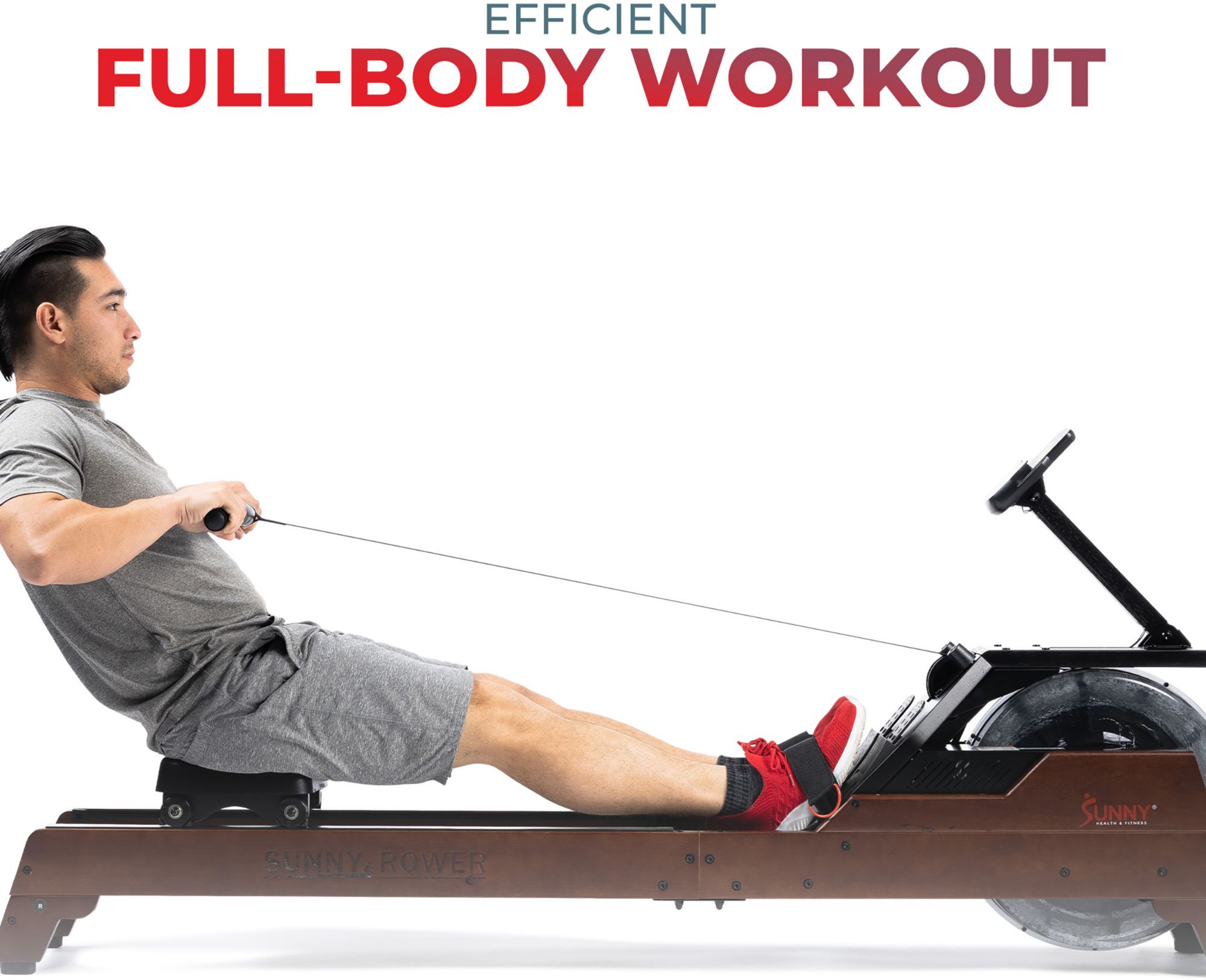 Sunny Health & Fitness Vertical Hydro Wooden Water Rowing Machine product image