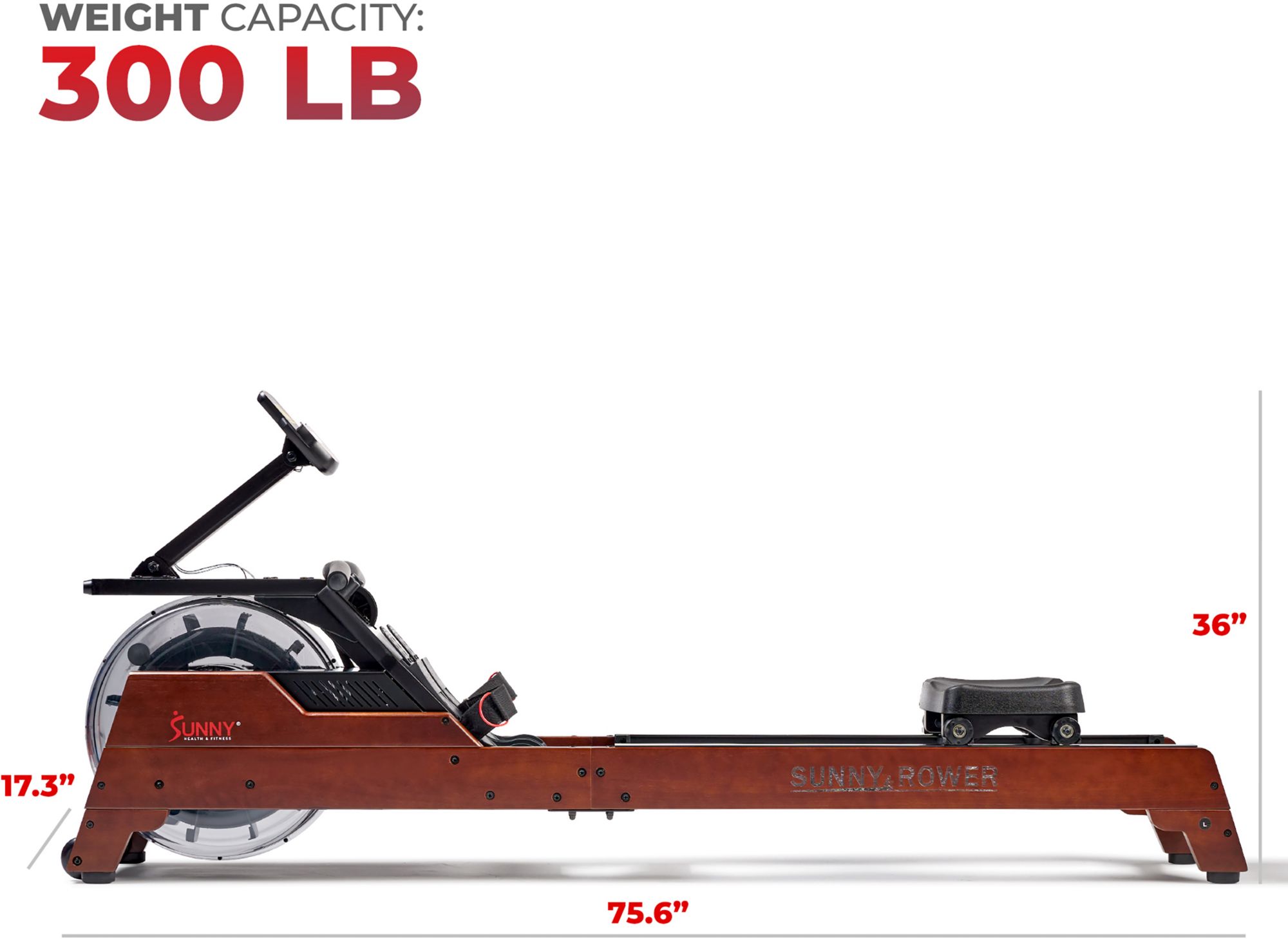 Sunny Health & Fitness Vertical Hydro Wooden Water Rowing Machine product image