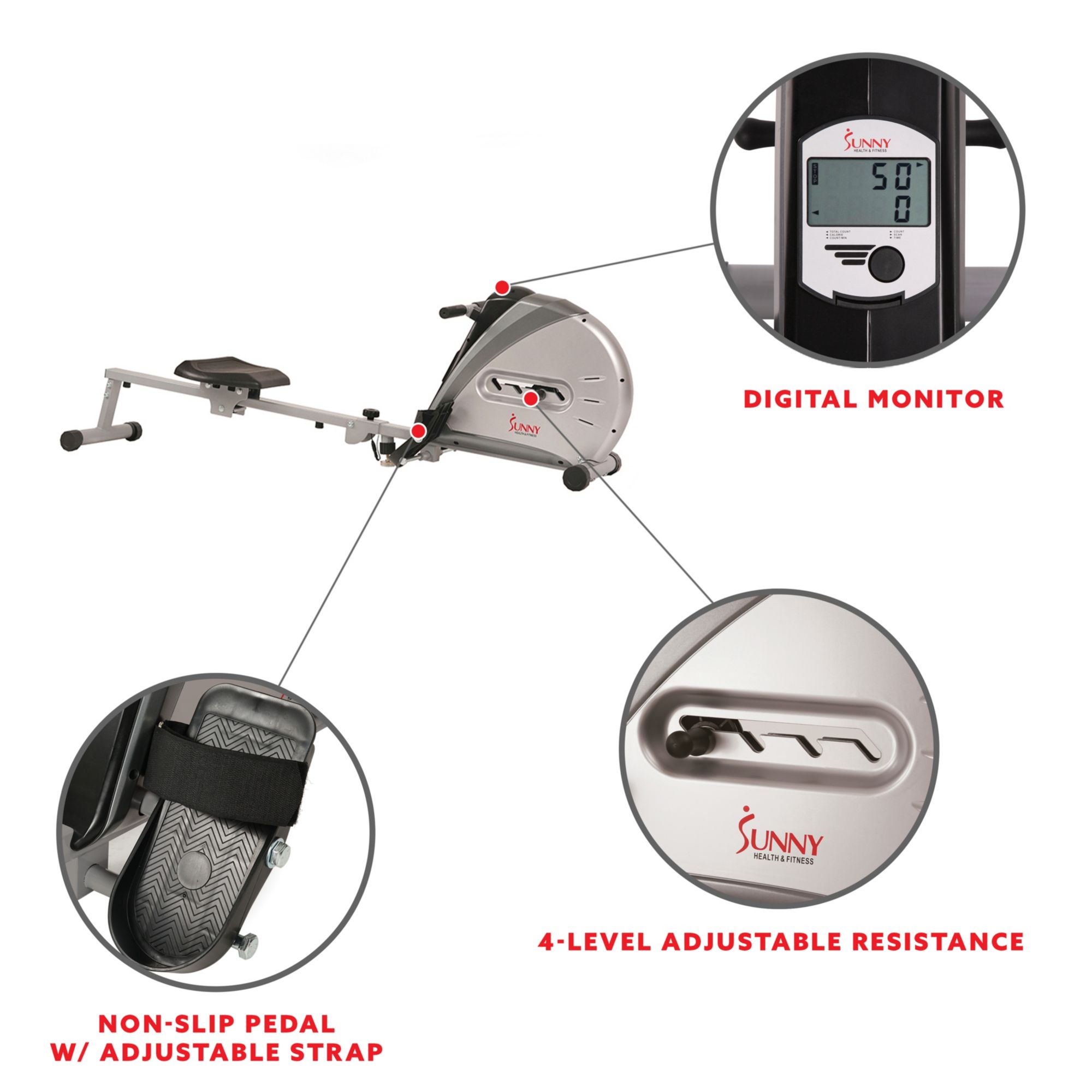 Sunny Health & Fitness Elastic Cord Rowing Machine product image