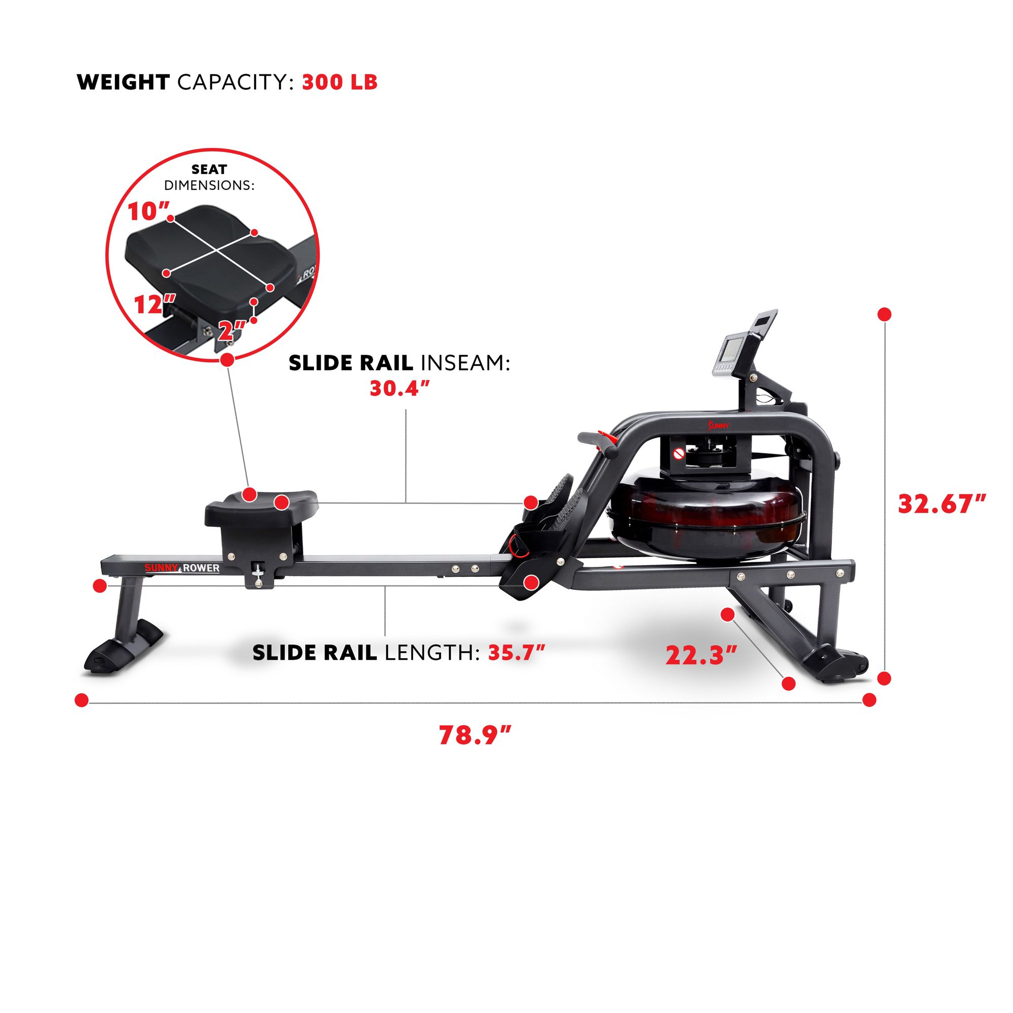 Sunny Health & Fitness Smart Obsidian 500 M Water Rowing Machine With Performance Monitor product image