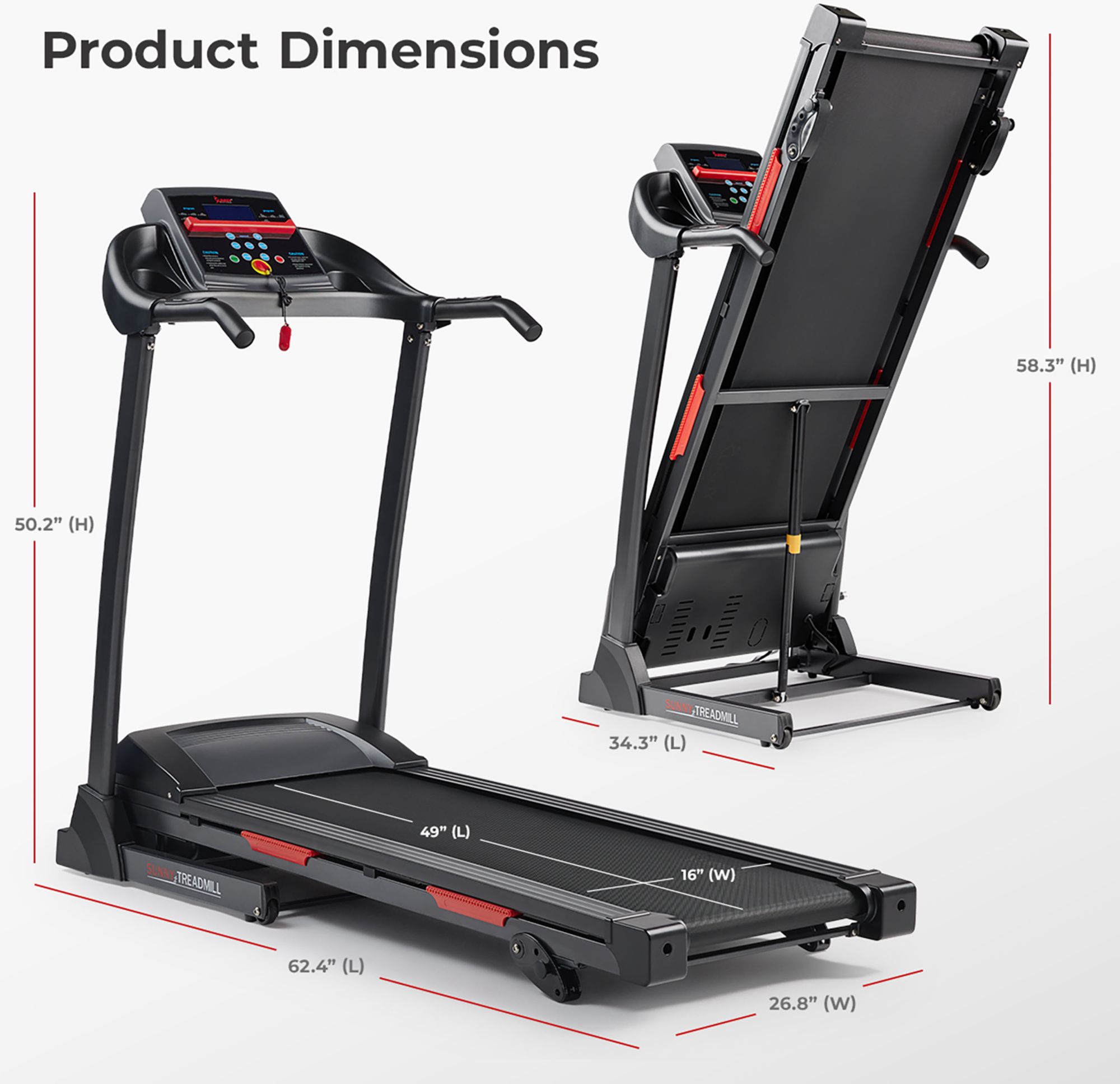 Sunny Health & Fitness Manual Incline Smart Treadmill product image