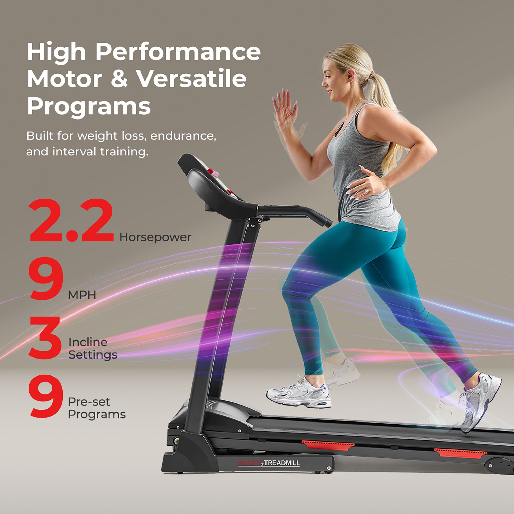 Sunny Health & Fitness Manual Incline Smart Treadmill product image