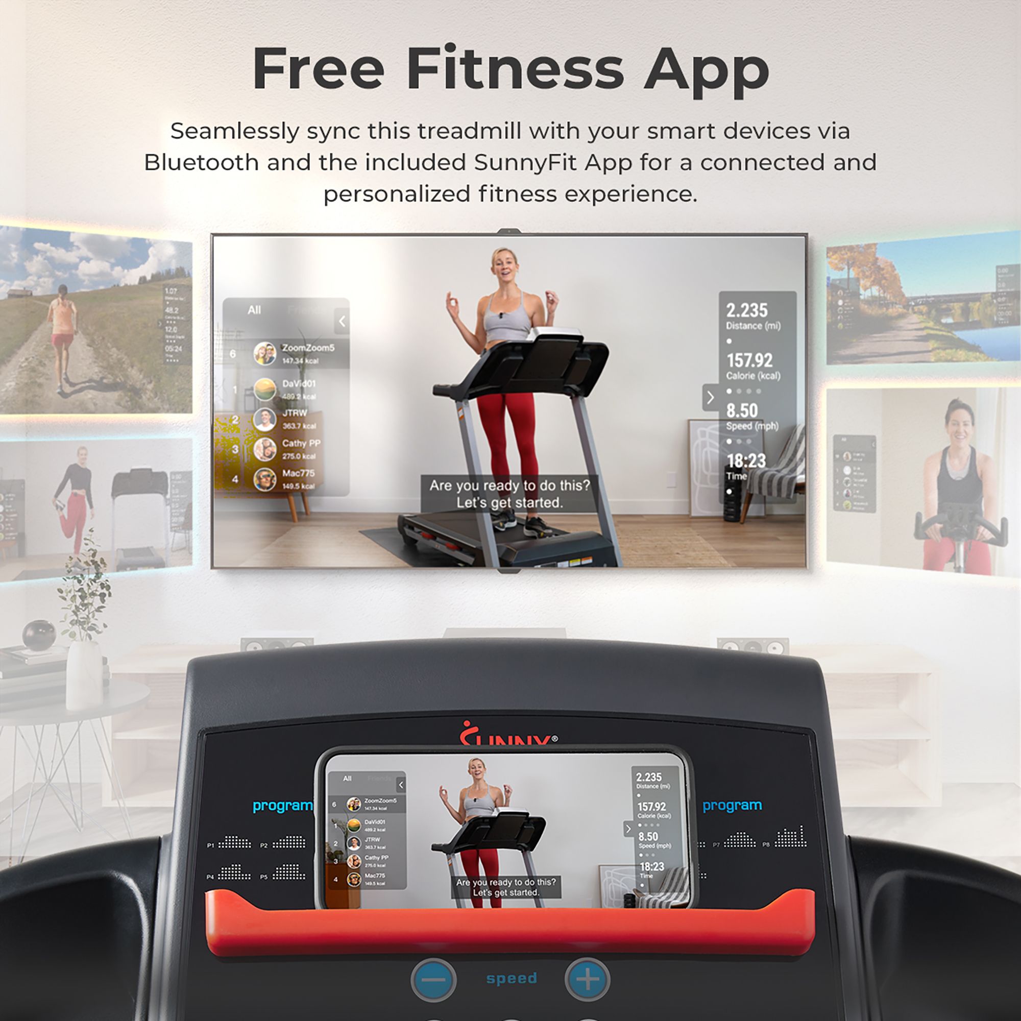 Sunny Health & Fitness Manual Incline Smart Treadmill product image