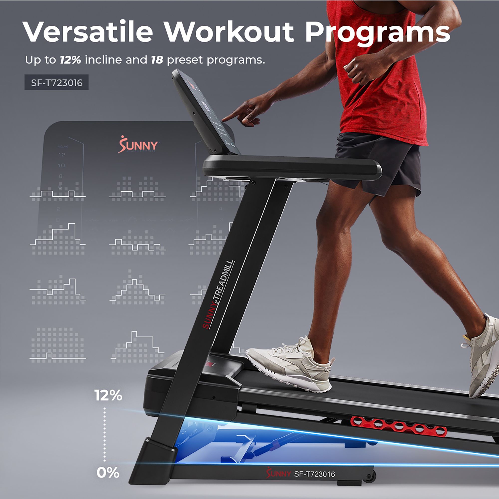 Sunny Health & Fitness Heavy Duty Auto Incline Smart Treadmill With 20 In. Running Deck product image