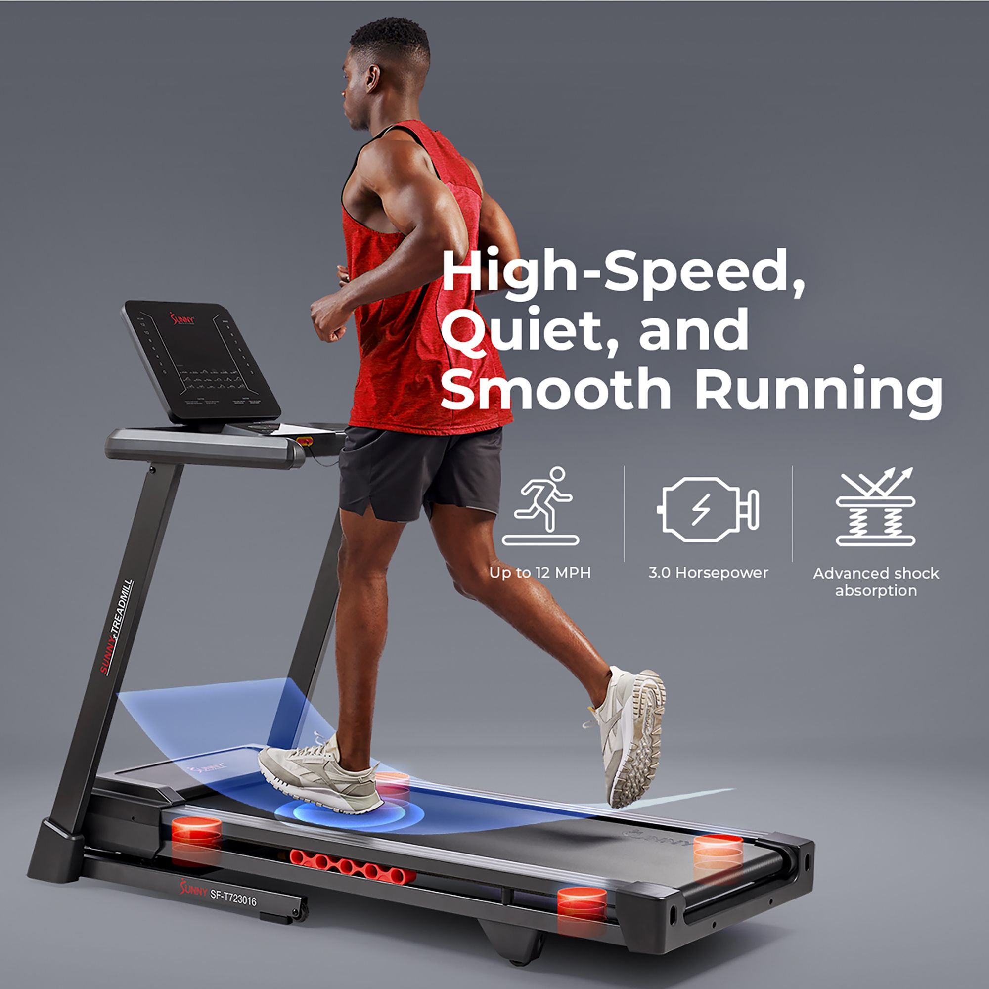 Sunny Health & Fitness Heavy Duty Auto Incline Smart Treadmill With 20 In. Running Deck product image