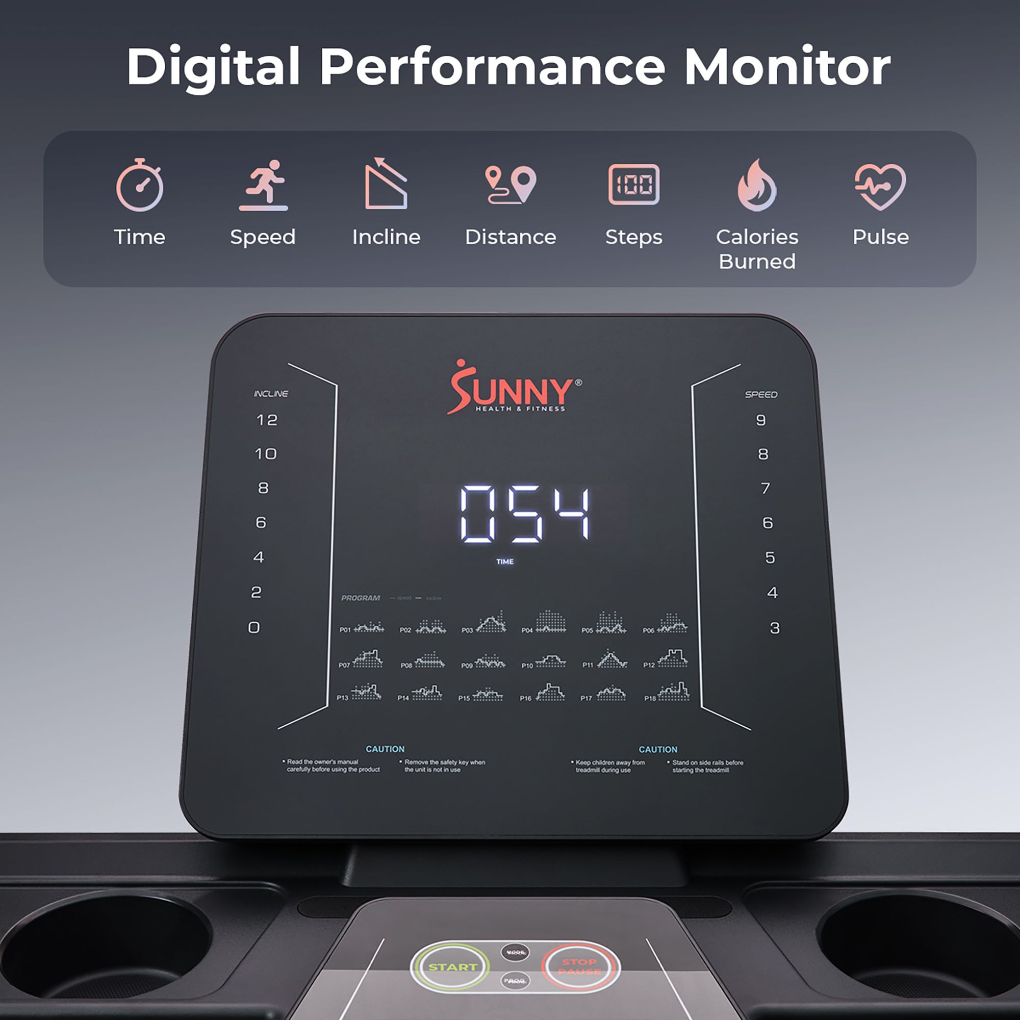 Sunny Health & Fitness Heavy Duty Auto Incline Smart Treadmill With 20 In. Running Deck product image