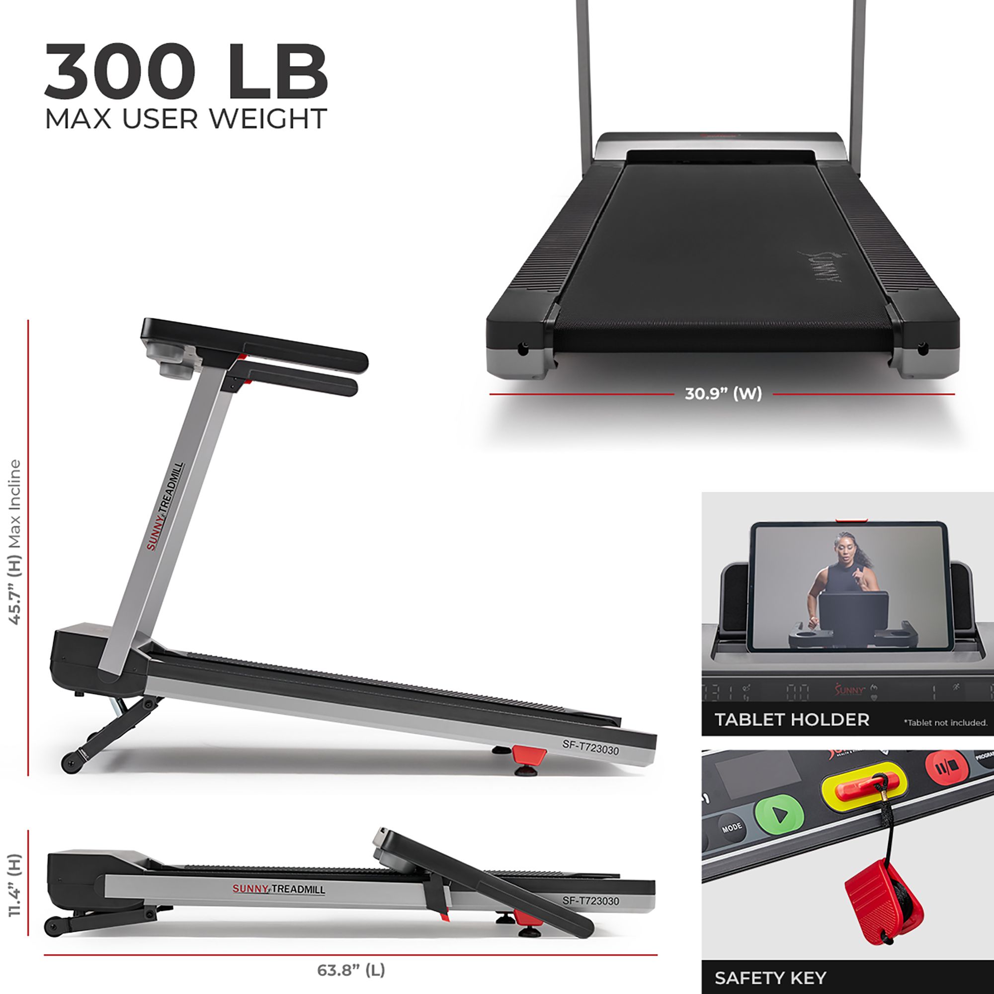 Sunny Health & Fitness Easy-Assembly Treadmill with 20” Wide Running Deck and Auto Incline product image