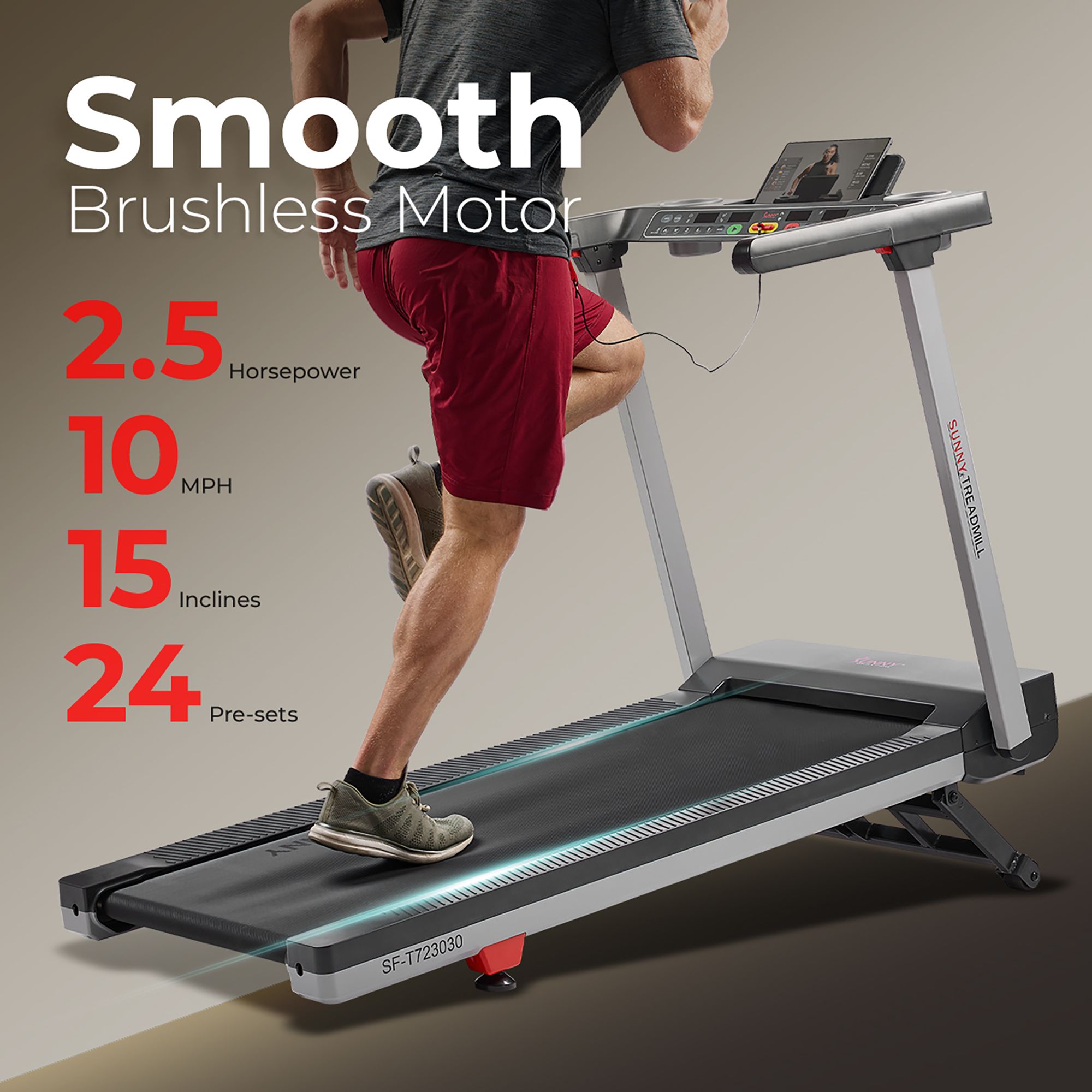 Sunny Health & Fitness Easy-Assembly Treadmill with 20” Wide Running Deck and Auto Incline product image