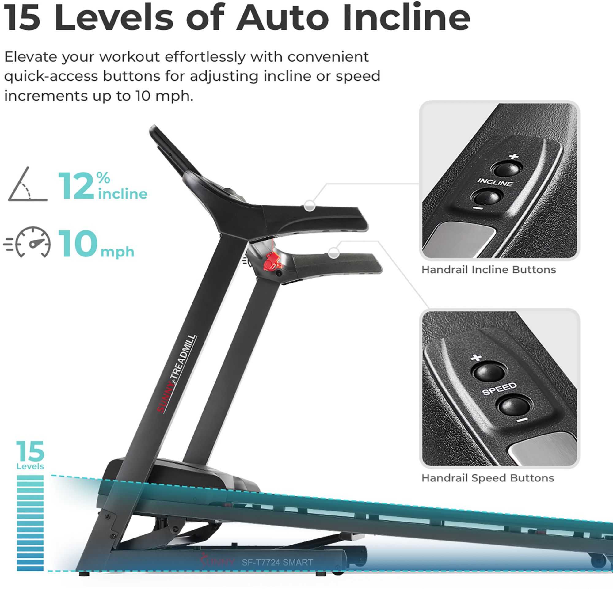 Sunny Health & Fitness Auto Incline Smart Treadmill product image