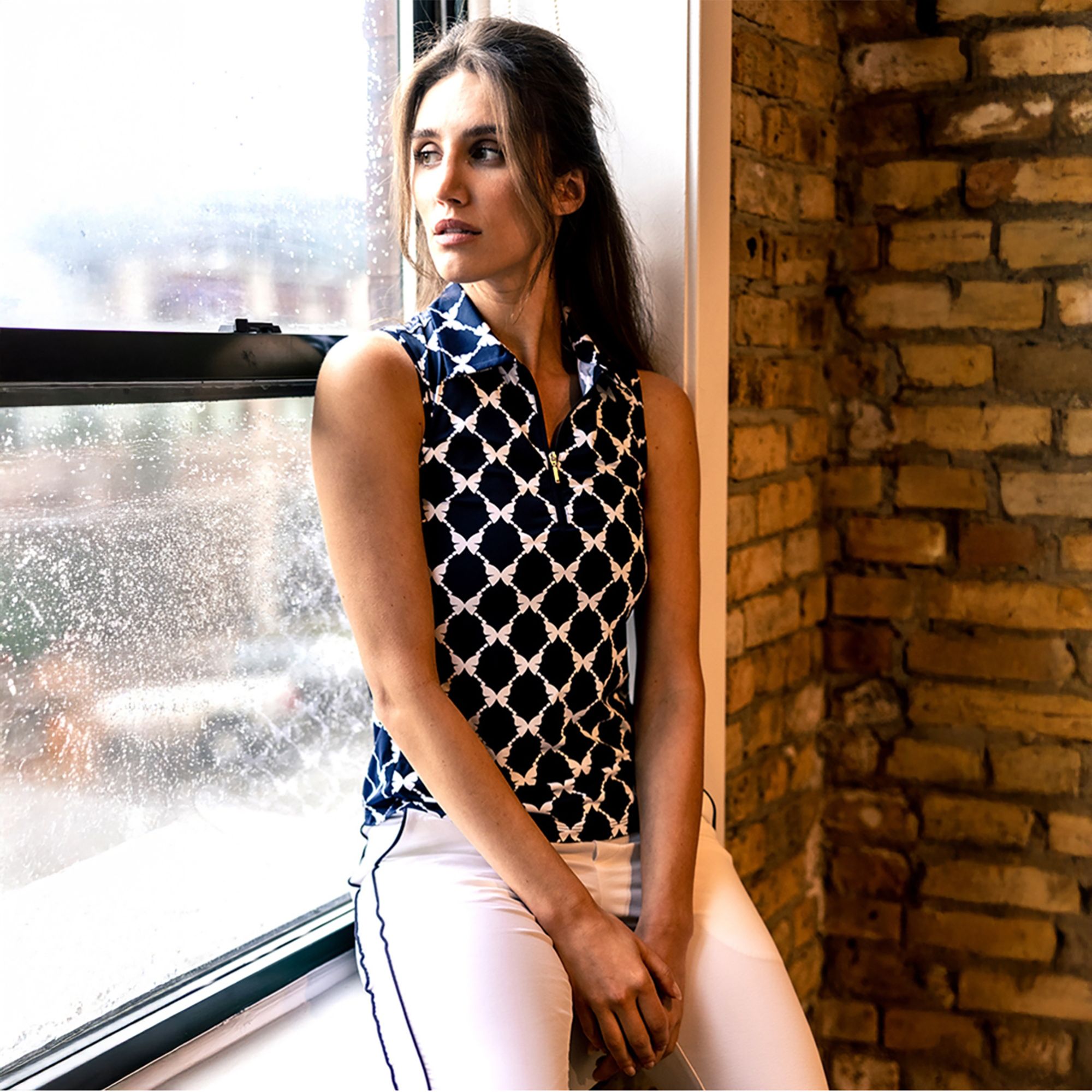 Golftini Women's Butterfly Sleeveless Cool Girl Zip Golf Polo product image