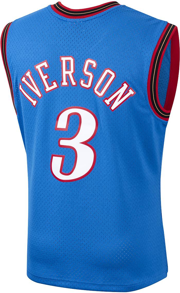 NBA Sixers 3 Iverson White with Gold Letter Men Jersey
