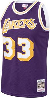 LOS ANGELES LAKERS MITCHELL AND NESS #33 KAREEM GOLD JERSEY SIZE