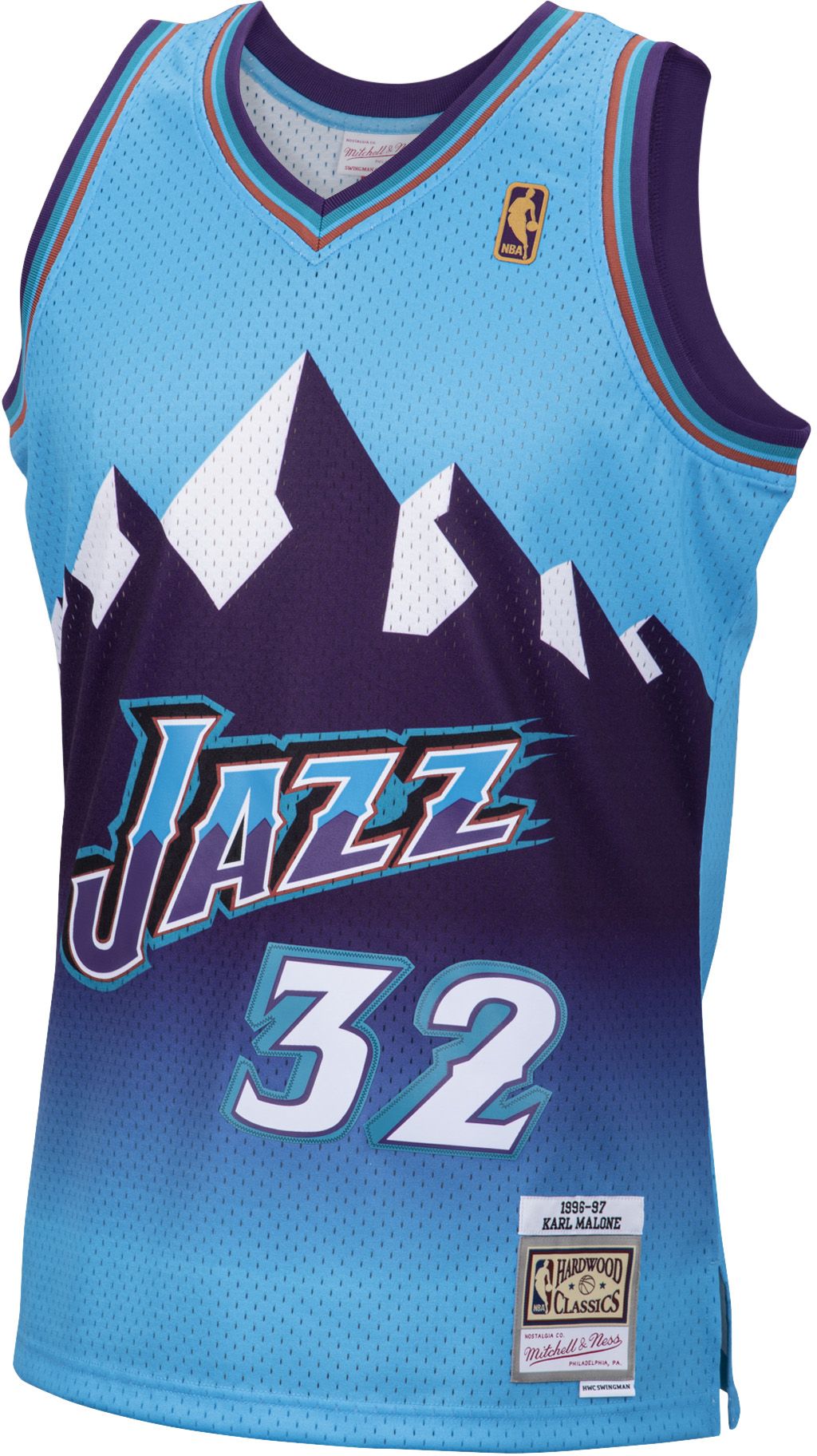 Mitchell & Ness Men's 1996 Utah Jazz Karl Malone #32 Blue Hardwood Classics Swingman Jersey product image