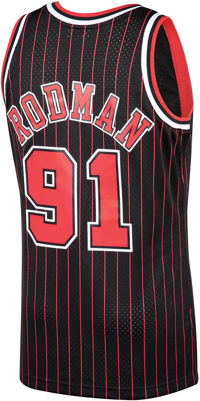 NBA Bulls 91 Dennis Rodman Black Mesh Hardwood Classics Men Jersey