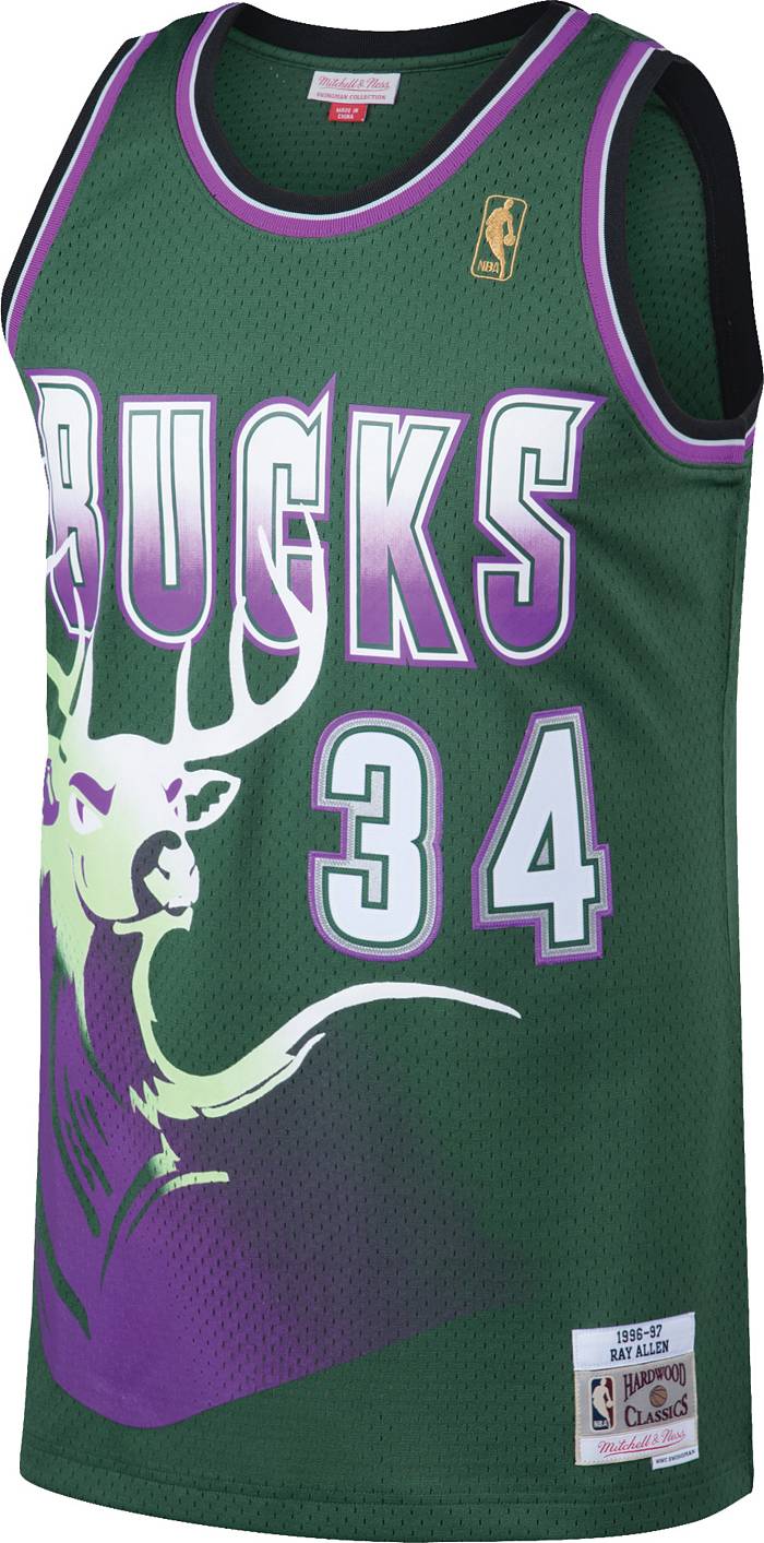 Women's Mitchell & Ness Ray Allen Green Milwaukee Bucks 1996-97 Hardwood Classics Swingman Jersey