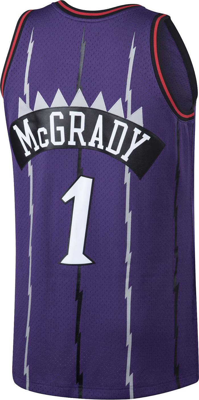 Men's Mitchell & Ness Tracy McGrady Purple Toronto Raptors Hardwood Classics  Stitch Name & Number T-Shirt