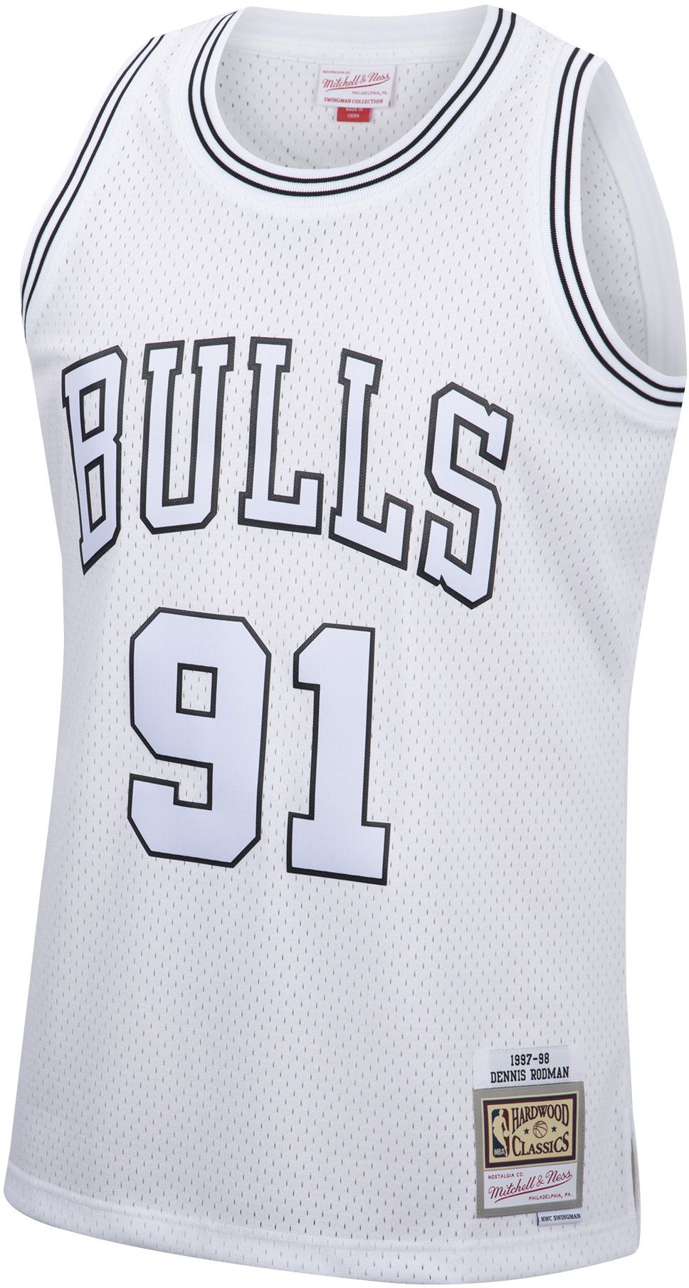 Mitchell & Ness Men's 1997 Chicago Bulls Dennis Rodman #91 White Hardwood Classics Swingman Jersey product image