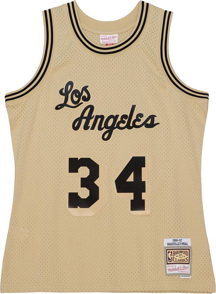 Men's Mitchell & Ness Shaquille O'Neal Black Los Angeles Lakers Reload Name  & Number T-Shirt