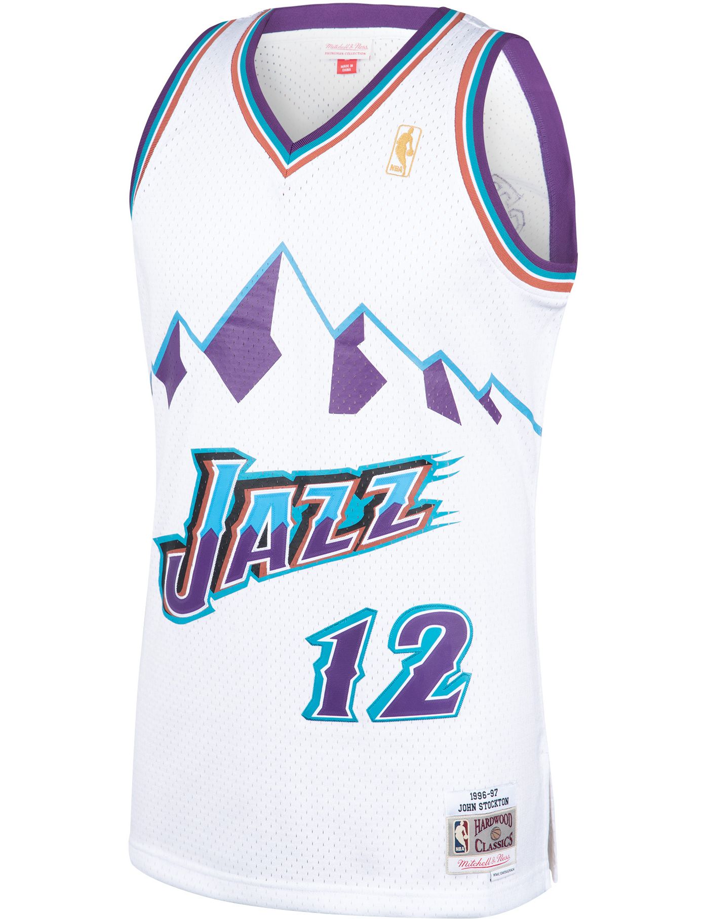 Mitchell Ness Men s Utah Jazz John Stockton 12 White Hardwood Classics Swingman Jersey Dick s Sporting Goods