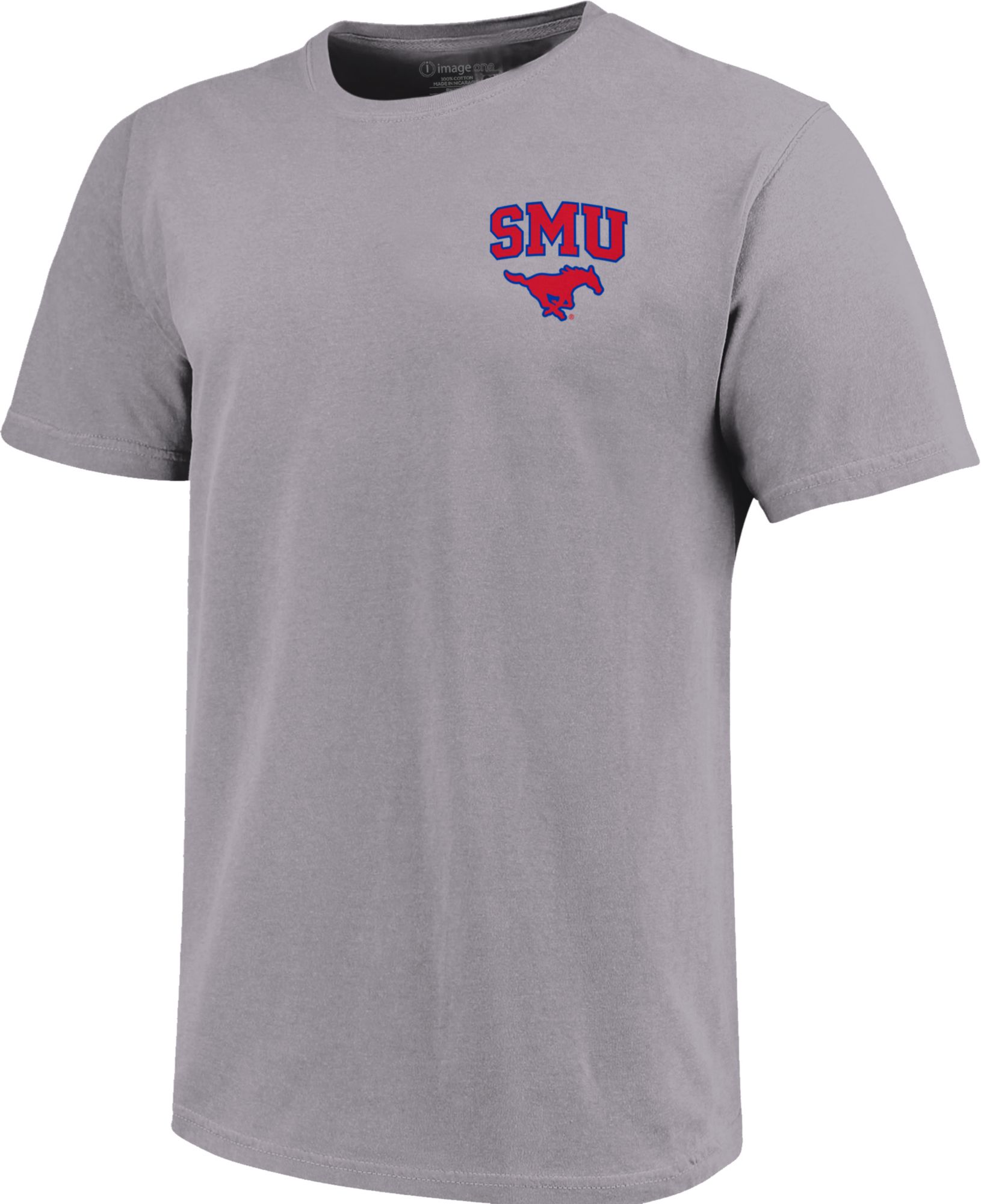 Image One Men's Southern Methodist Mustangs Grey Helmet Arch T-Shirt