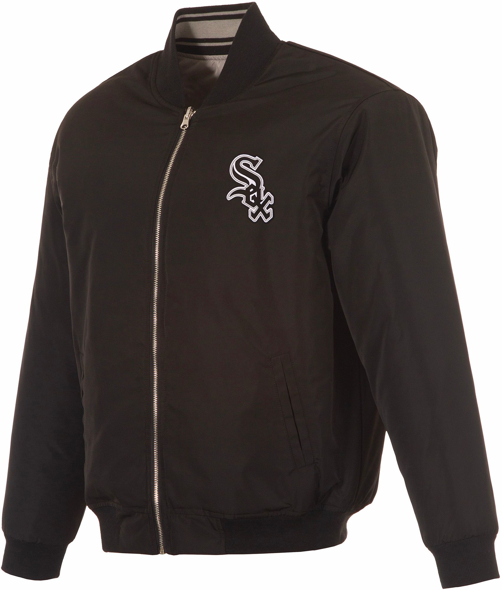 JH Design Men's Chicago White Sox Full-Zip Reversible Flight Black Nylon Jacket product image