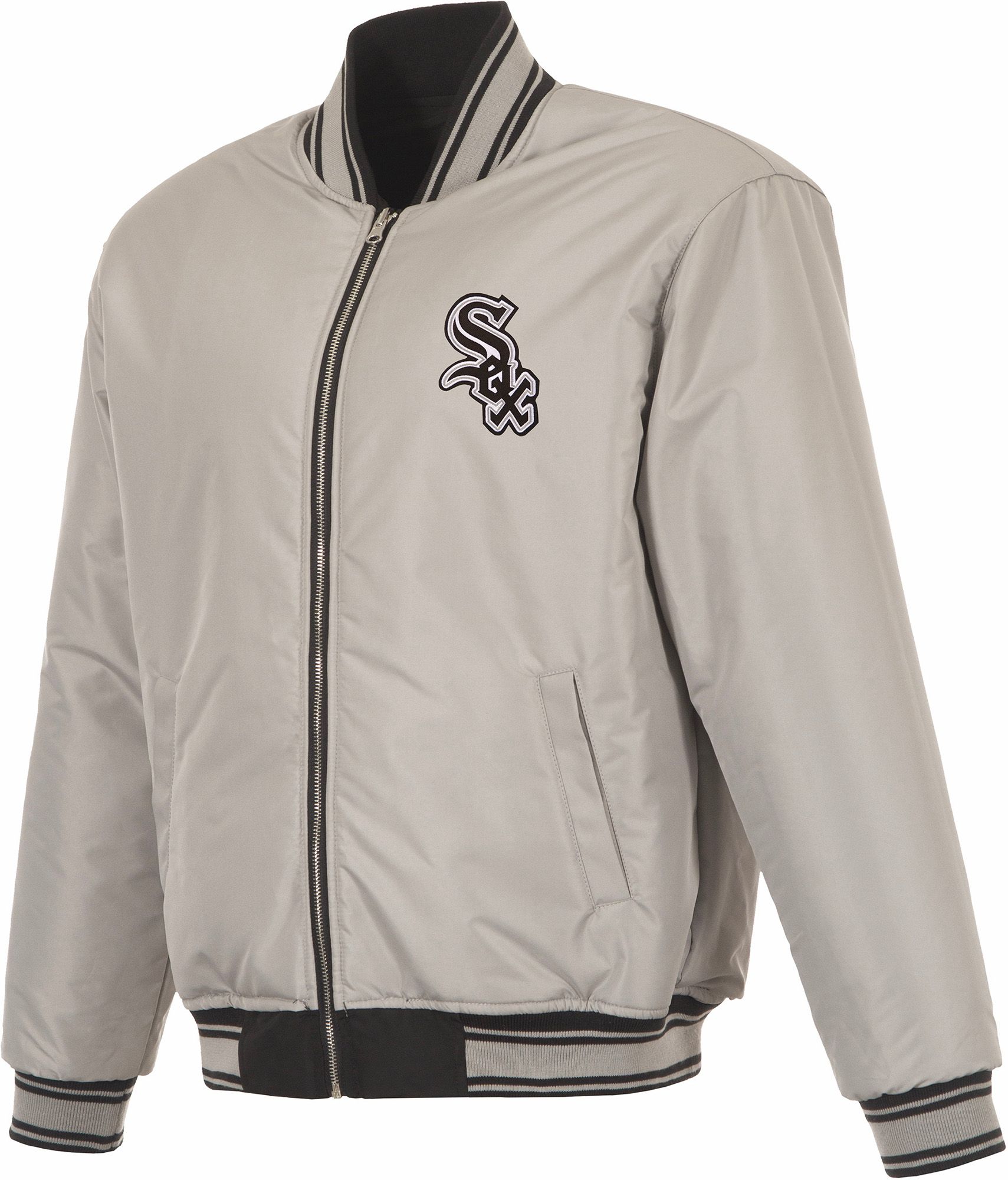 JH Design Men's Chicago White Sox Full-Zip Reversible Flight Black Nylon Jacket product image