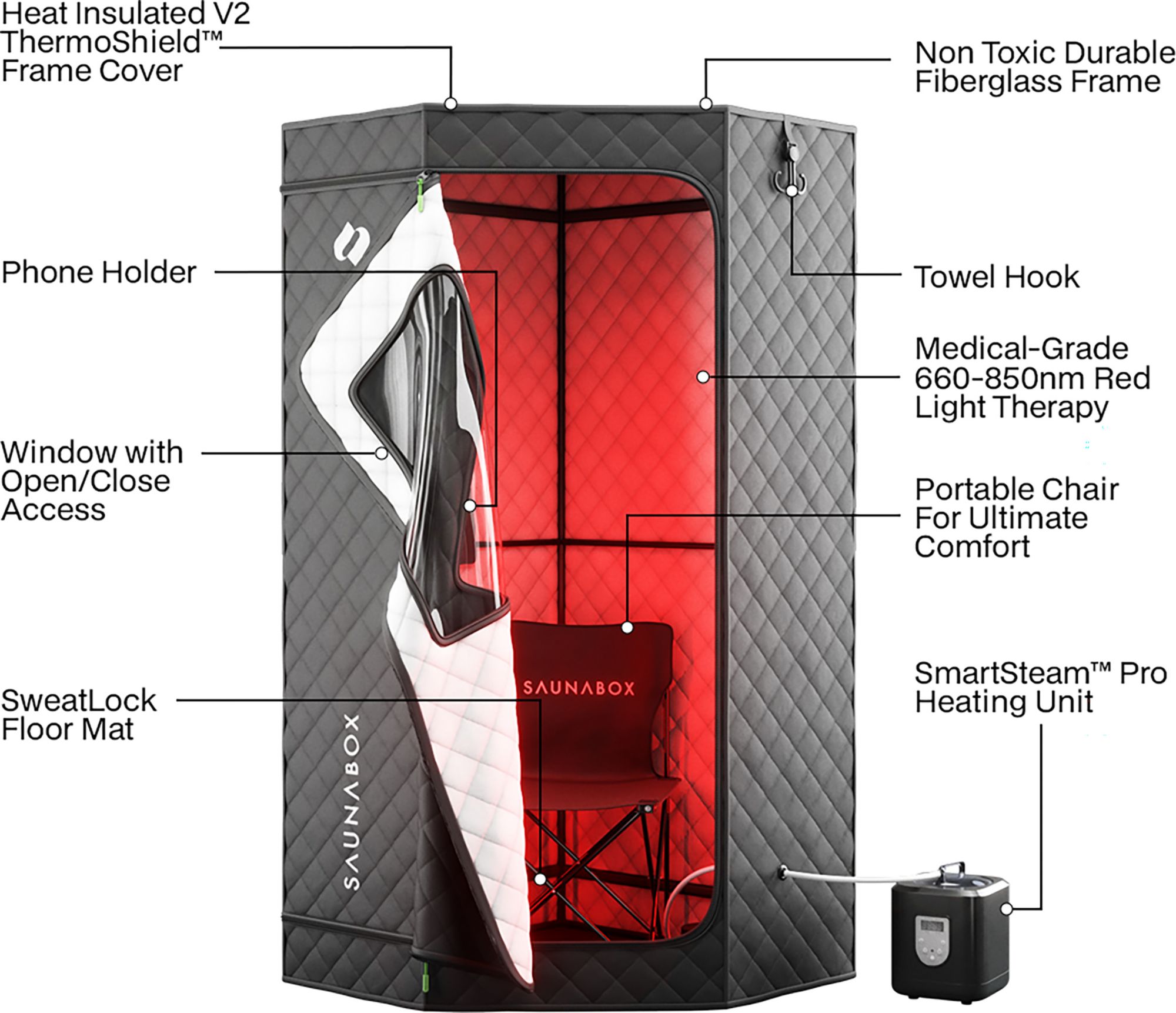 SaunaBox SmartSteam Pro With Red-Light Therapy product image