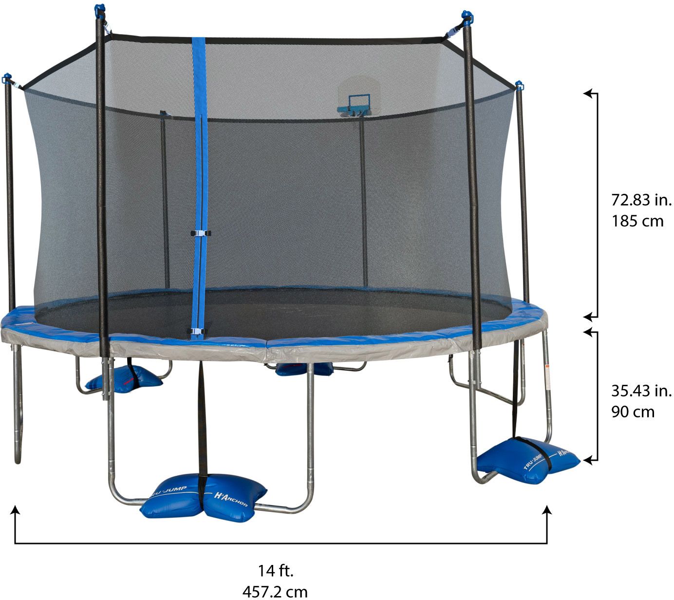 TruJump 14 Foot Trampoline with AirDunk Basketball System