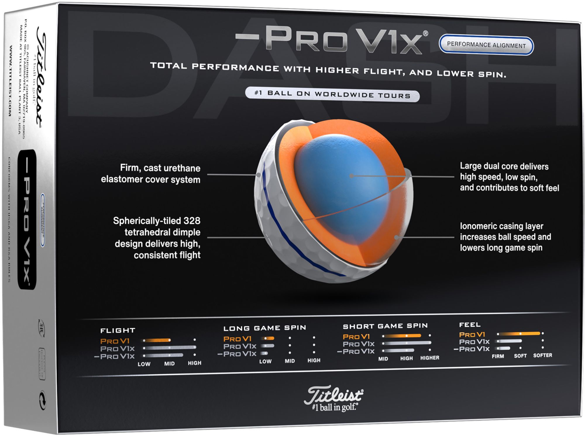 Titleist 2025 Pro V1x Left Dash Performance Alignment Golf Balls product image
