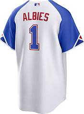 Atlanta Braves #1 Ozzie Albies 2021 Navy World Series Champions With 150th  Anniversary Patch Cool Base Stitched Jersey in 2023