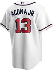 Wholesale Men's Atlanta #13 Ronald Acuna Jr. 2022 White/Gold Champions  Program Cool Base Stitched Baseball Jersey From m.
