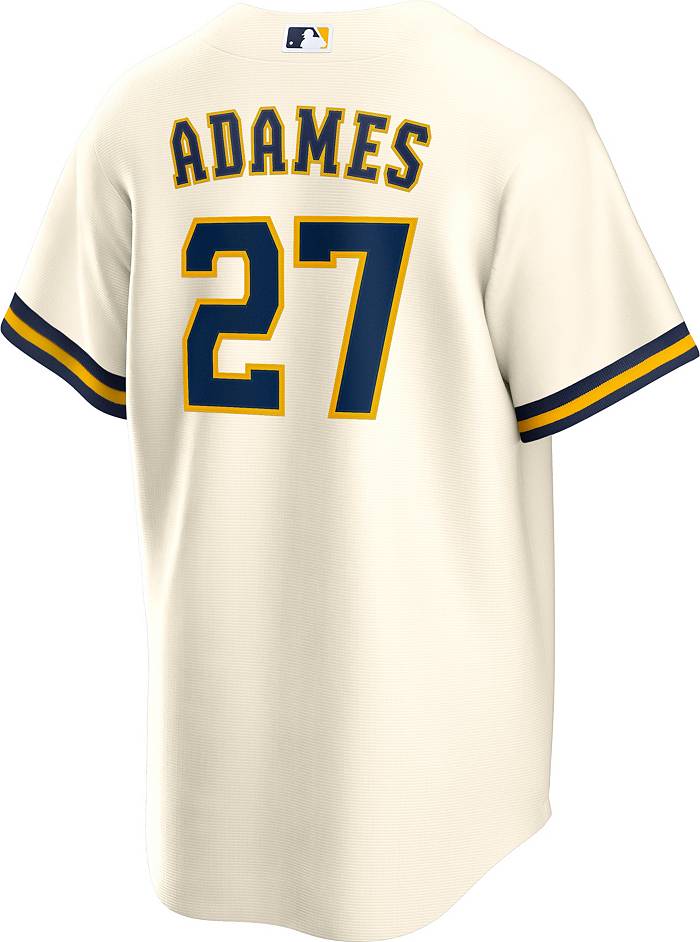 Nike Men's Milwaukee Brewers Willy Adames #27 Cream Cool Base