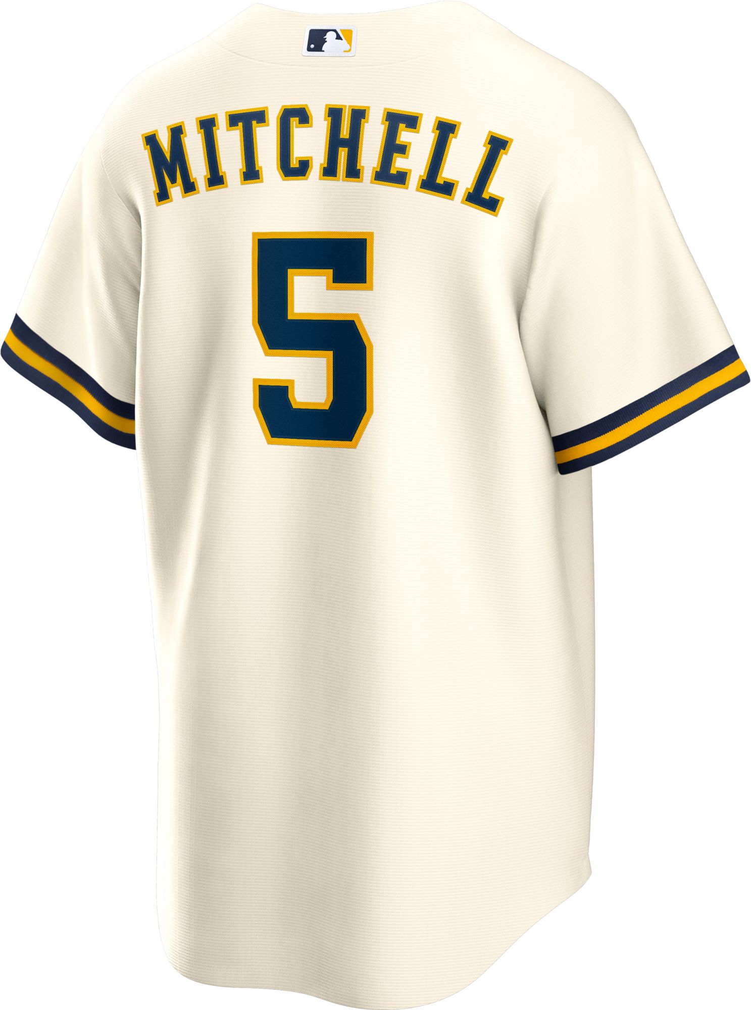 Nike Men's Milwaukee Brewers Garrett Mitchell #5 Cream Home Cool Base Jersey