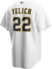 Nike Men's Replica Milwaukee Brewers Christian Yelich #22 Cool Base Pinstripe White Jersey product image